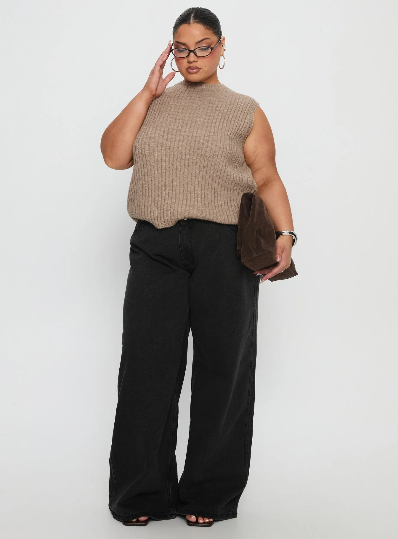 Jessabell Rib Sleeveless Top Mocha Curve - Image 2