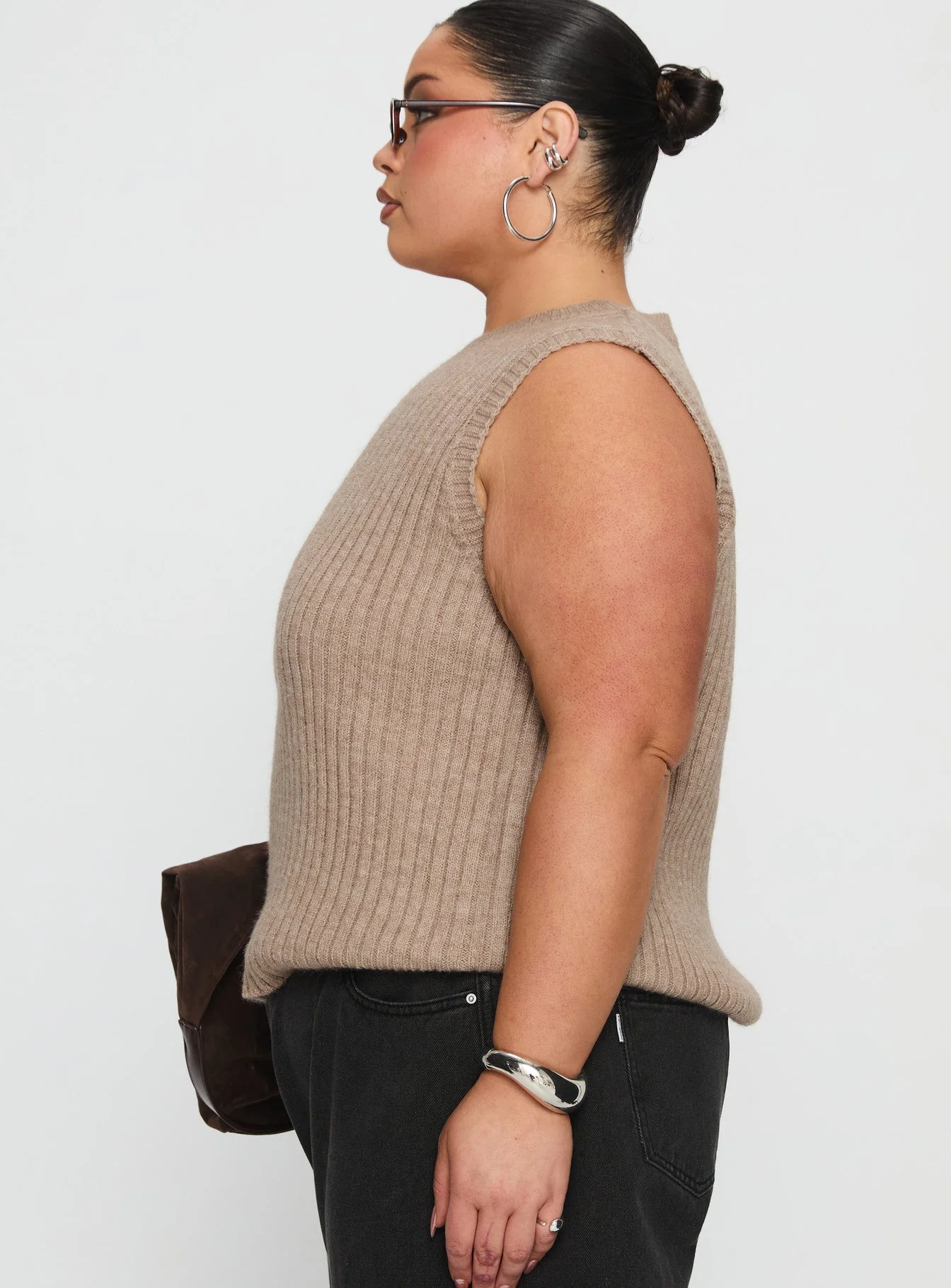 Jessabell Rib Sleeveless Top Mocha Curve - Image 3
