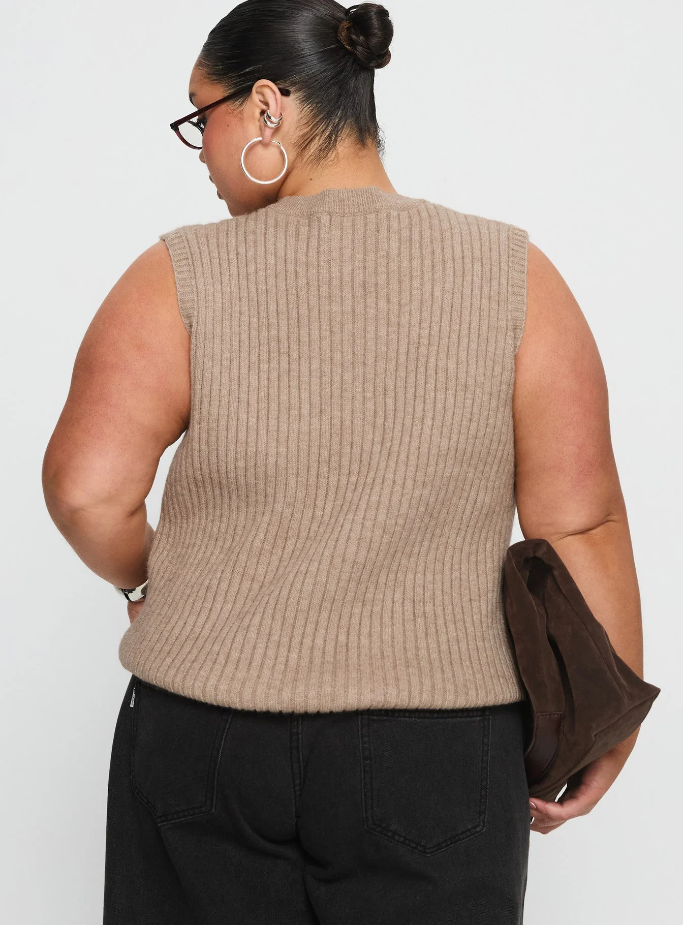 Jessabell Rib Sleeveless Top Mocha Curve - Image 4