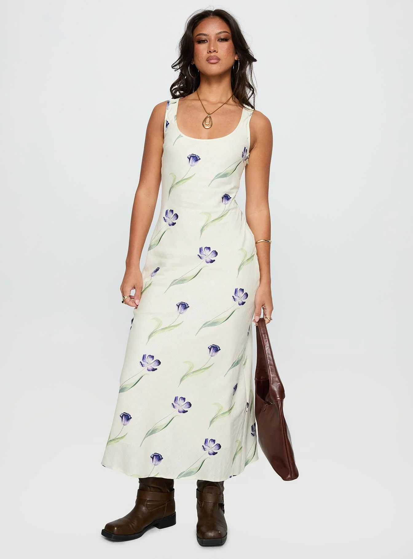 Jessabelle Linen Blend Midi Dress Cream Floral - Image 2