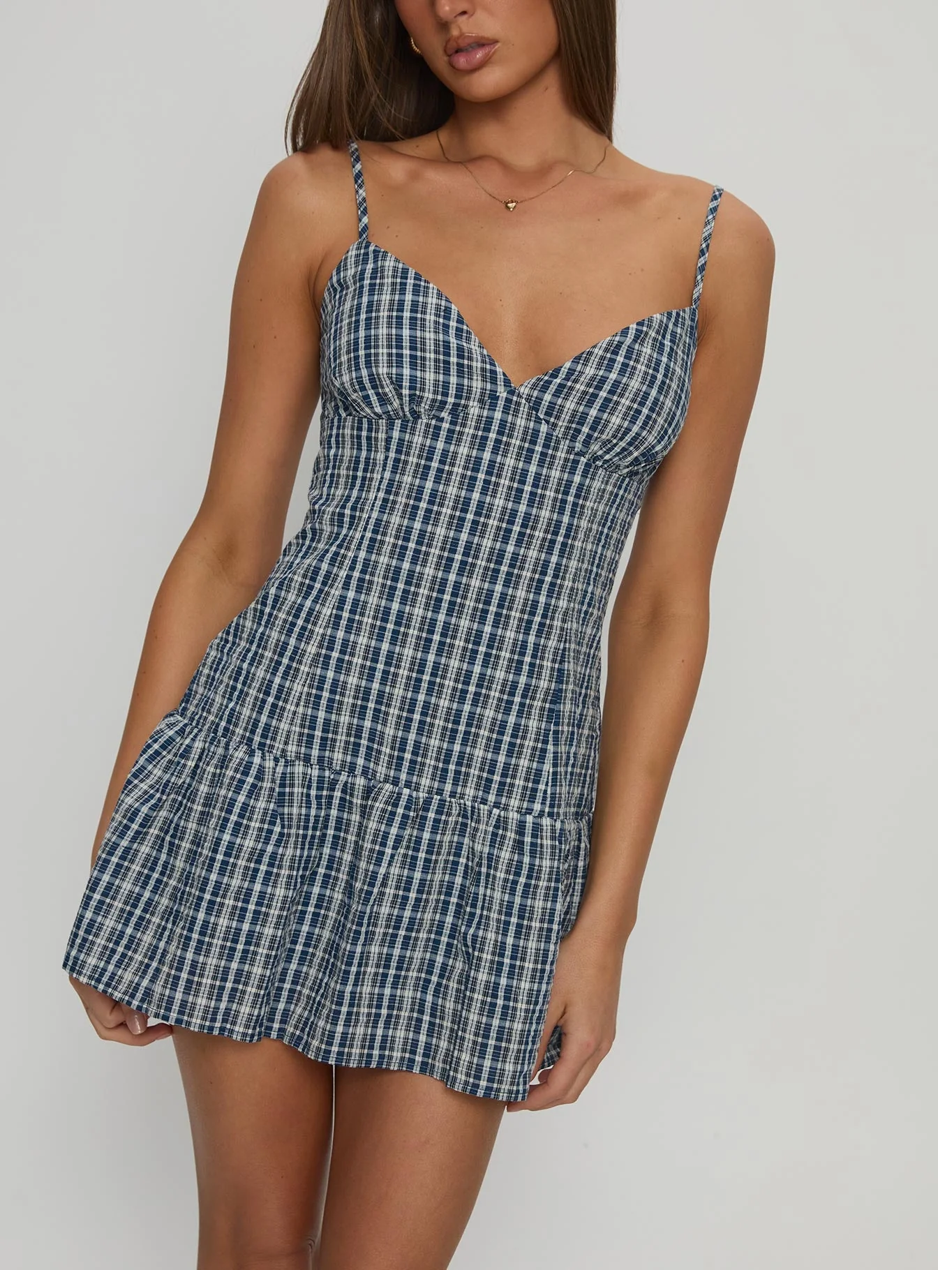 Jessamae Drop Waist Playsuit Blue Check - Image 6