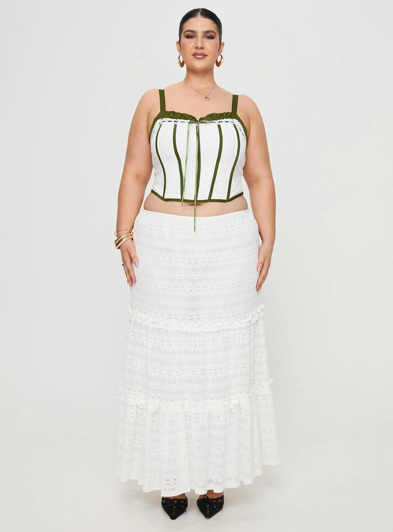 Jiraia Lace Corset Top White / Green Curve - Image 7