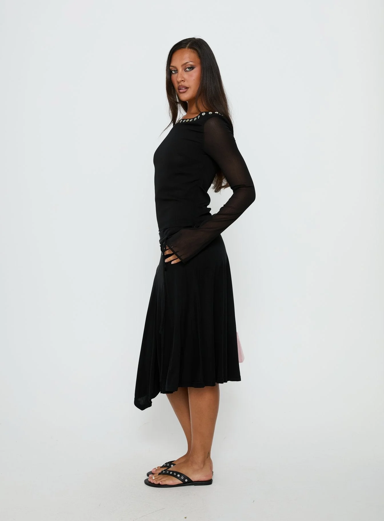 Joaney Tie Side Jersey Midi Skirt Black - Image 4