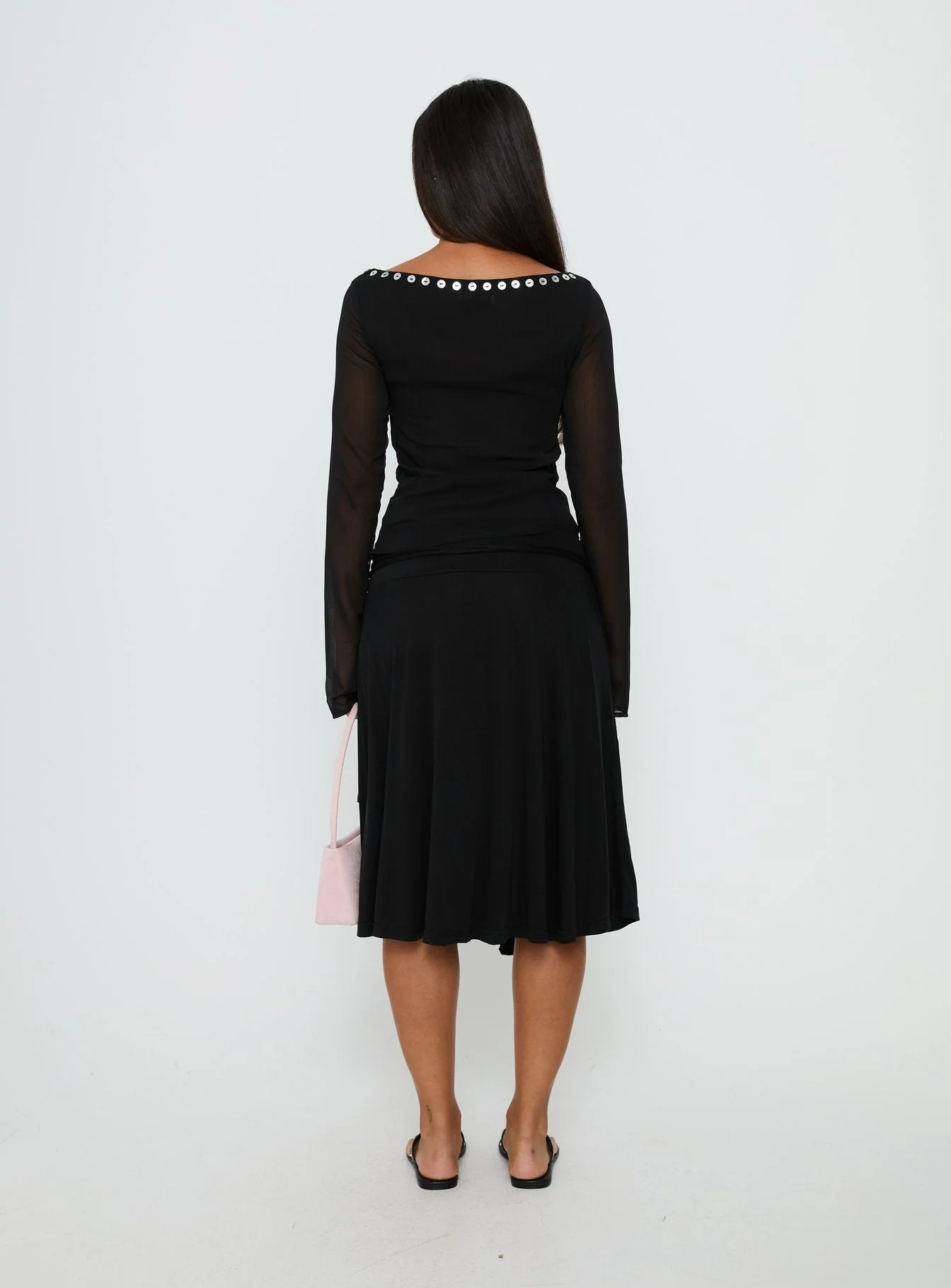 Joaney Tie Side Jersey Midi Skirt Black - Image 5