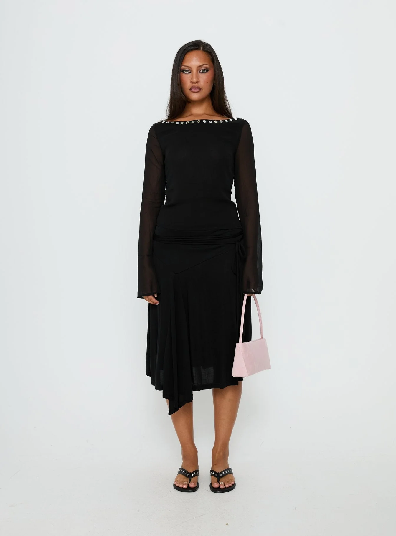 Joaney Tie Side Jersey Midi Skirt Black - Image 7