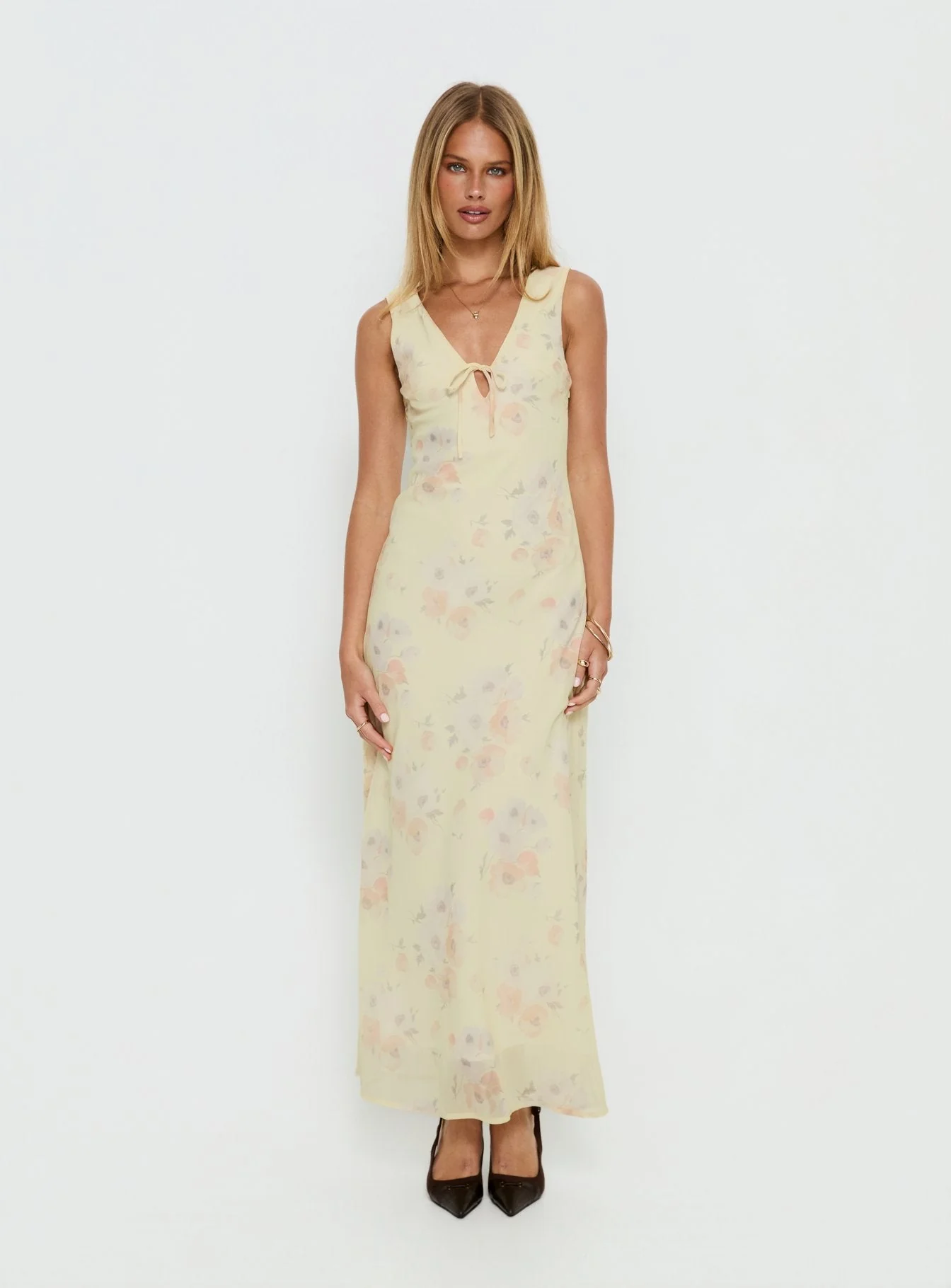 Joannah V Neck Midi Dress Yellow Floral - Image 2