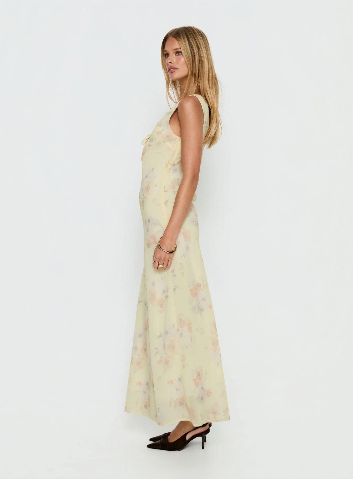 Joannah V Neck Midi Dress Yellow Floral - Image 3