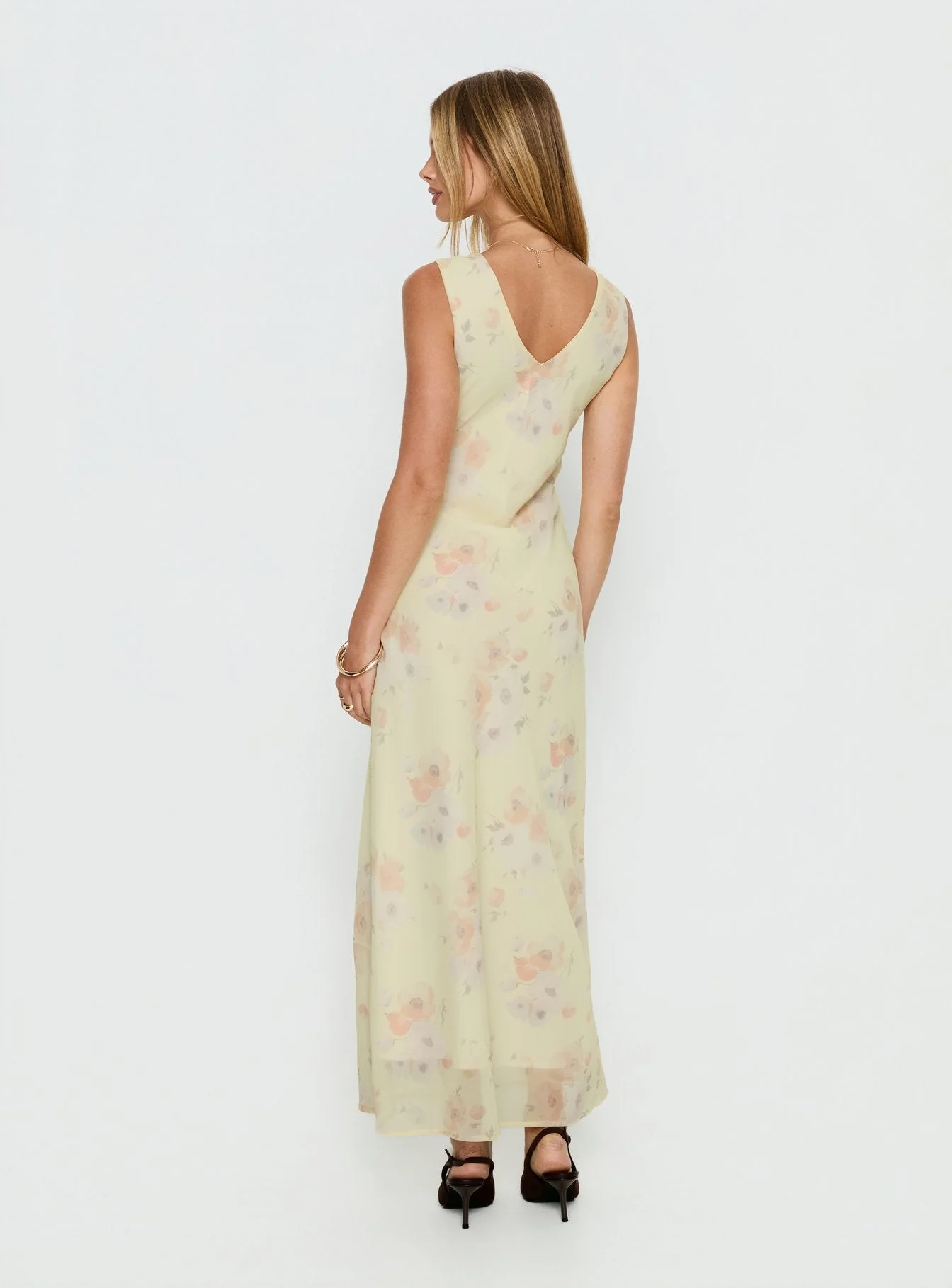 Joannah V Neck Midi Dress Yellow Floral - Image 4