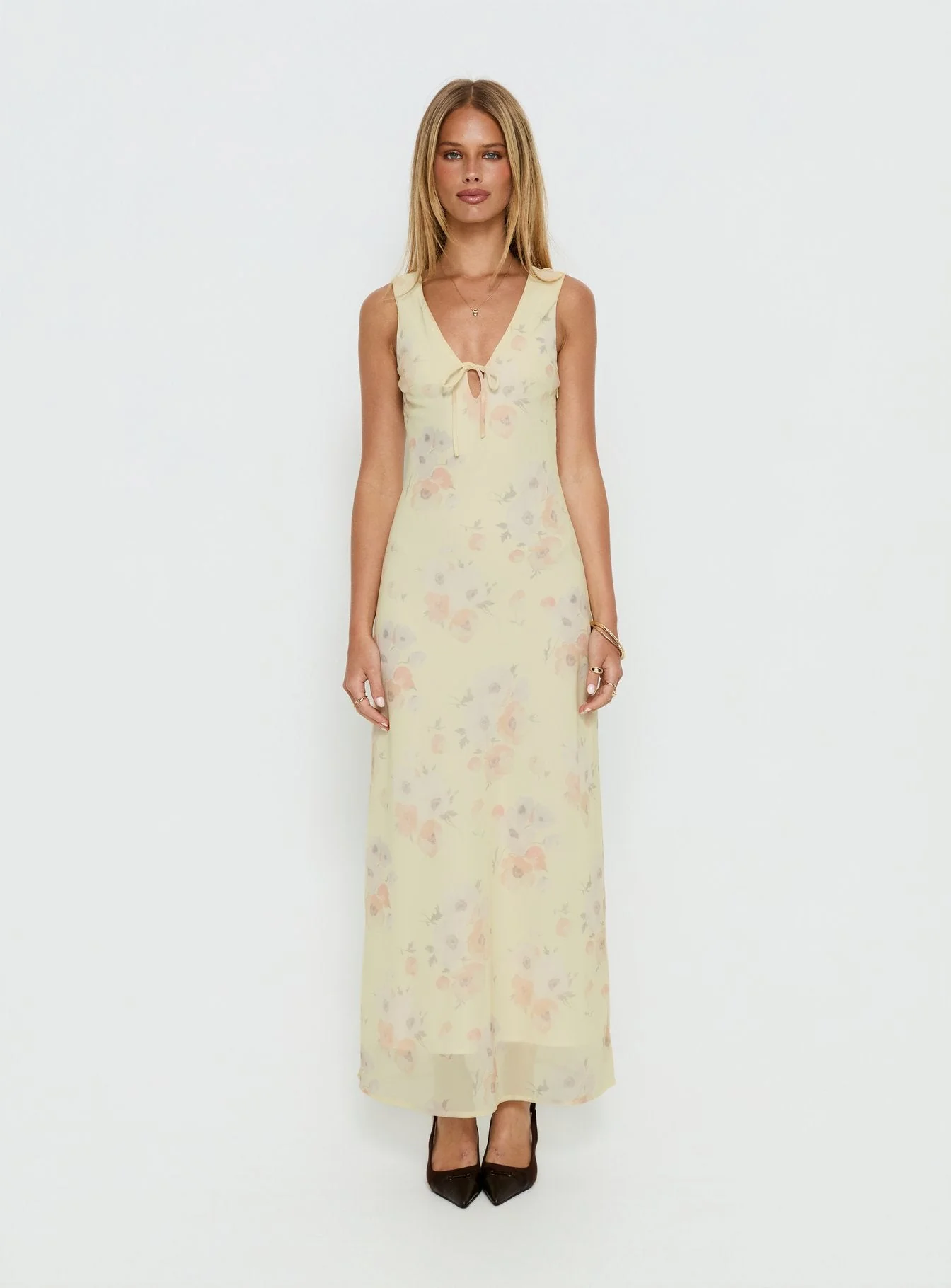 Joannah V Neck Midi Dress Yellow Floral - Image 6