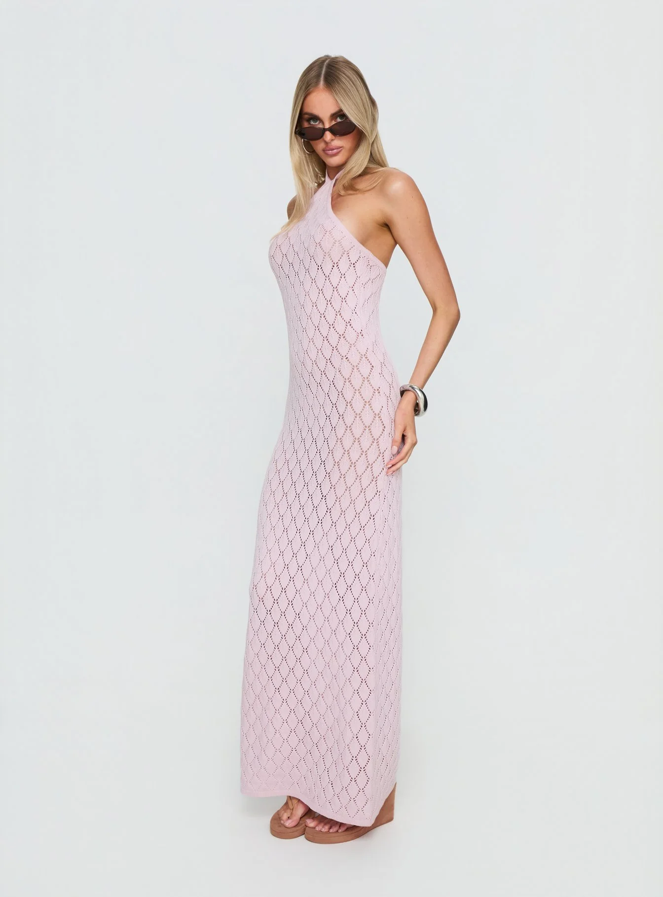 Jorda Halter Crochet Maxi Dress Pink - Image 3