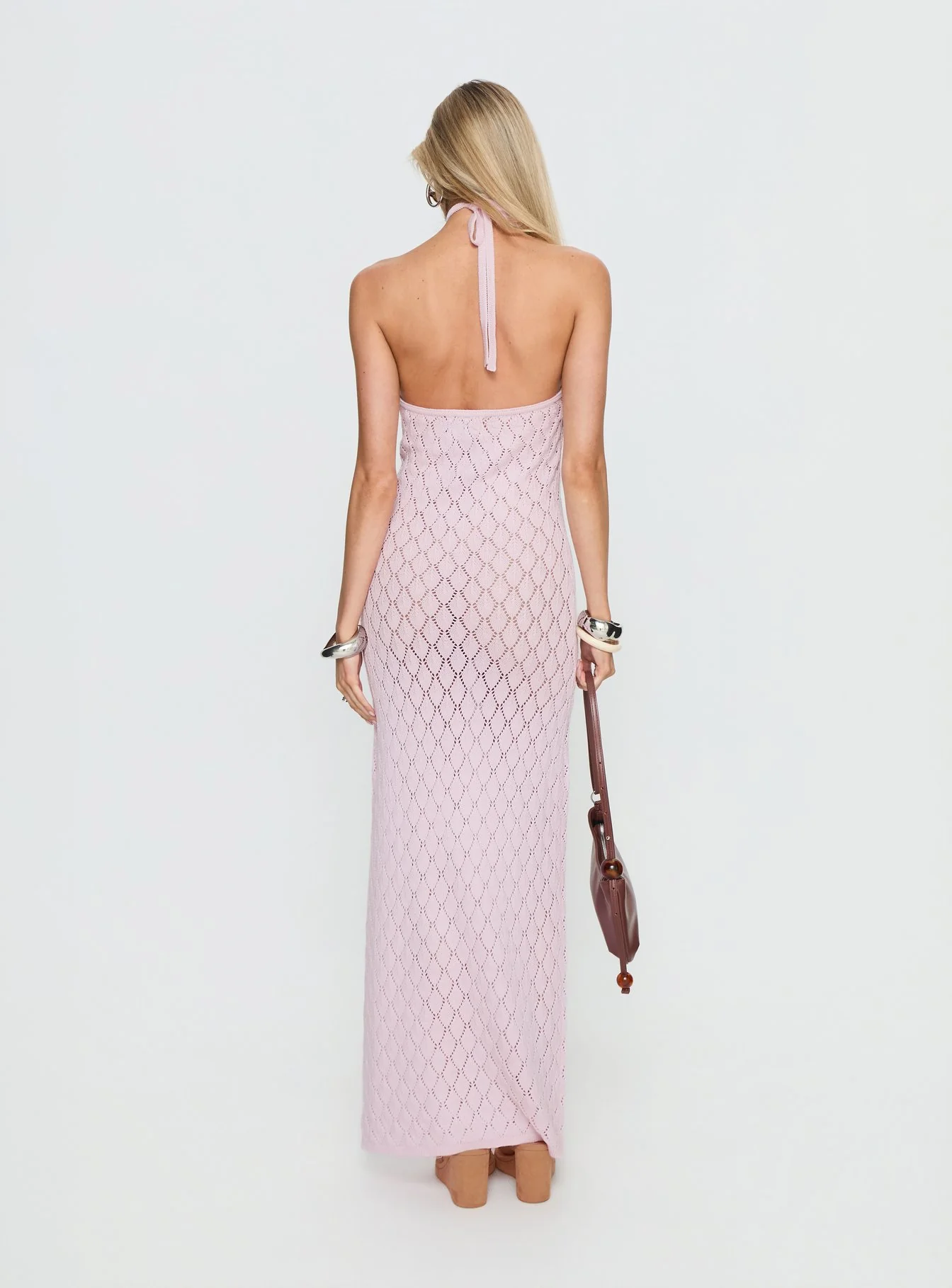 Jorda Halter Crochet Maxi Dress Pink - Image 4