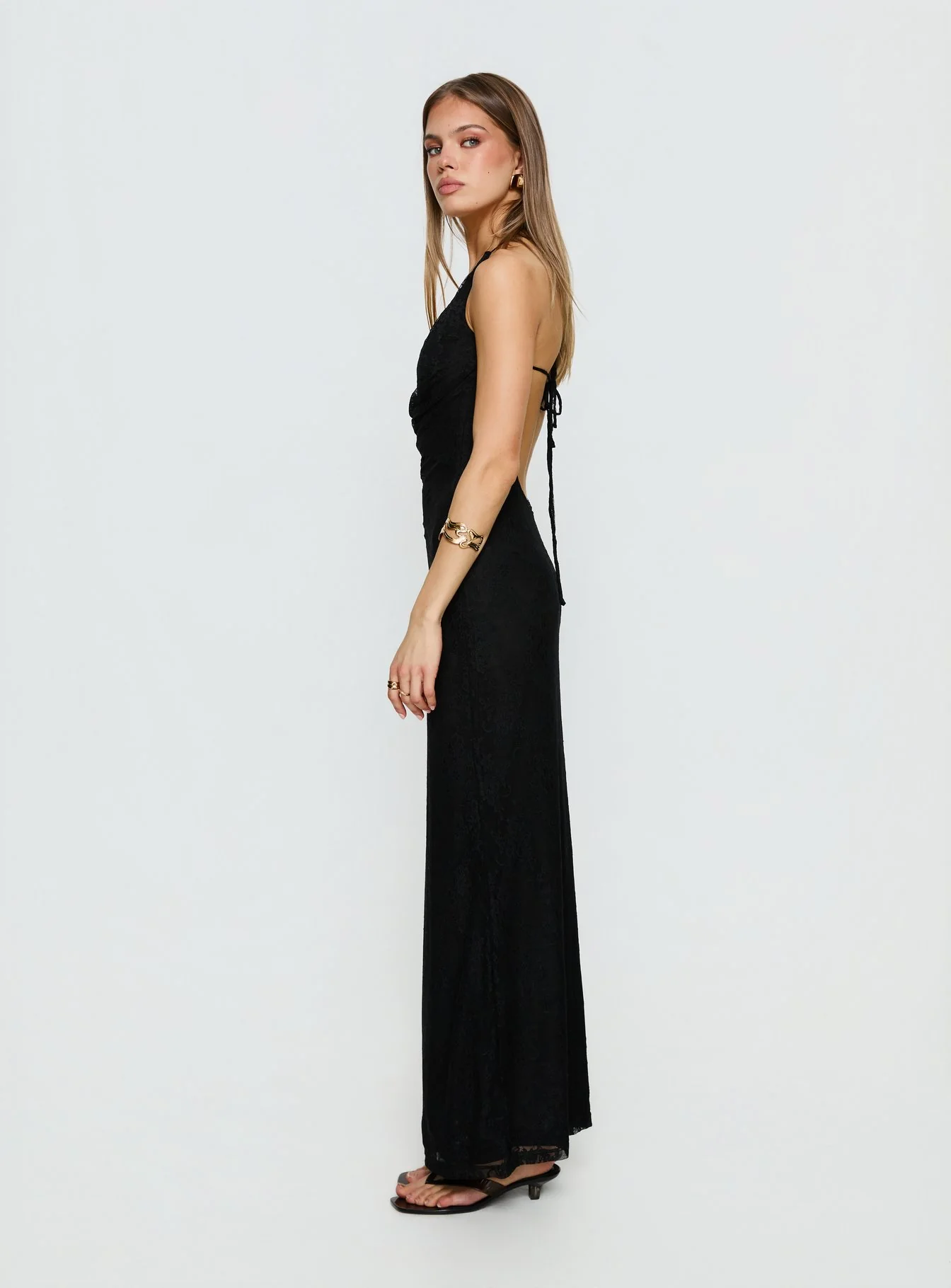 Jordina Lace Halter Maxi Dress Black - Image 3