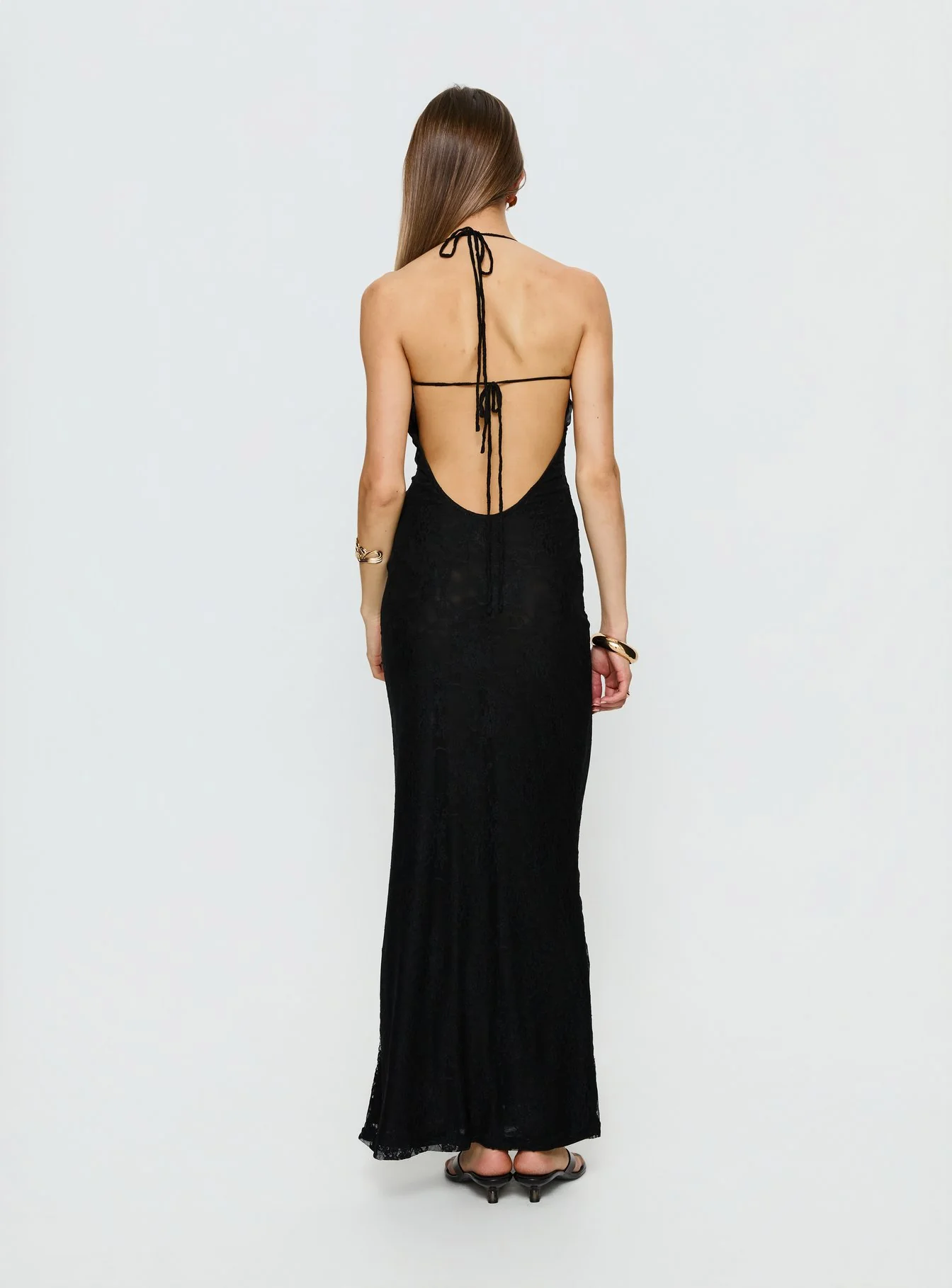 Jordina Lace Halter Maxi Dress Black - Image 4