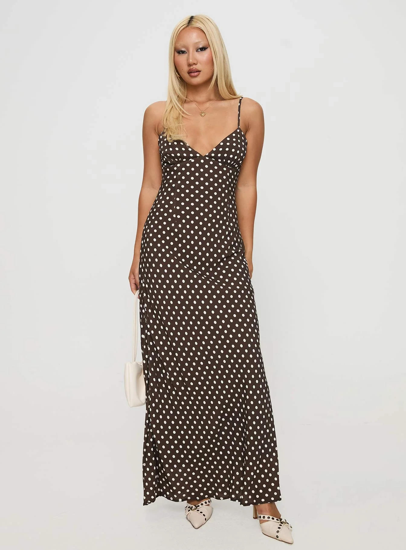 Jorjana Maxi Dress Brown / White Polka Dot - Image 3