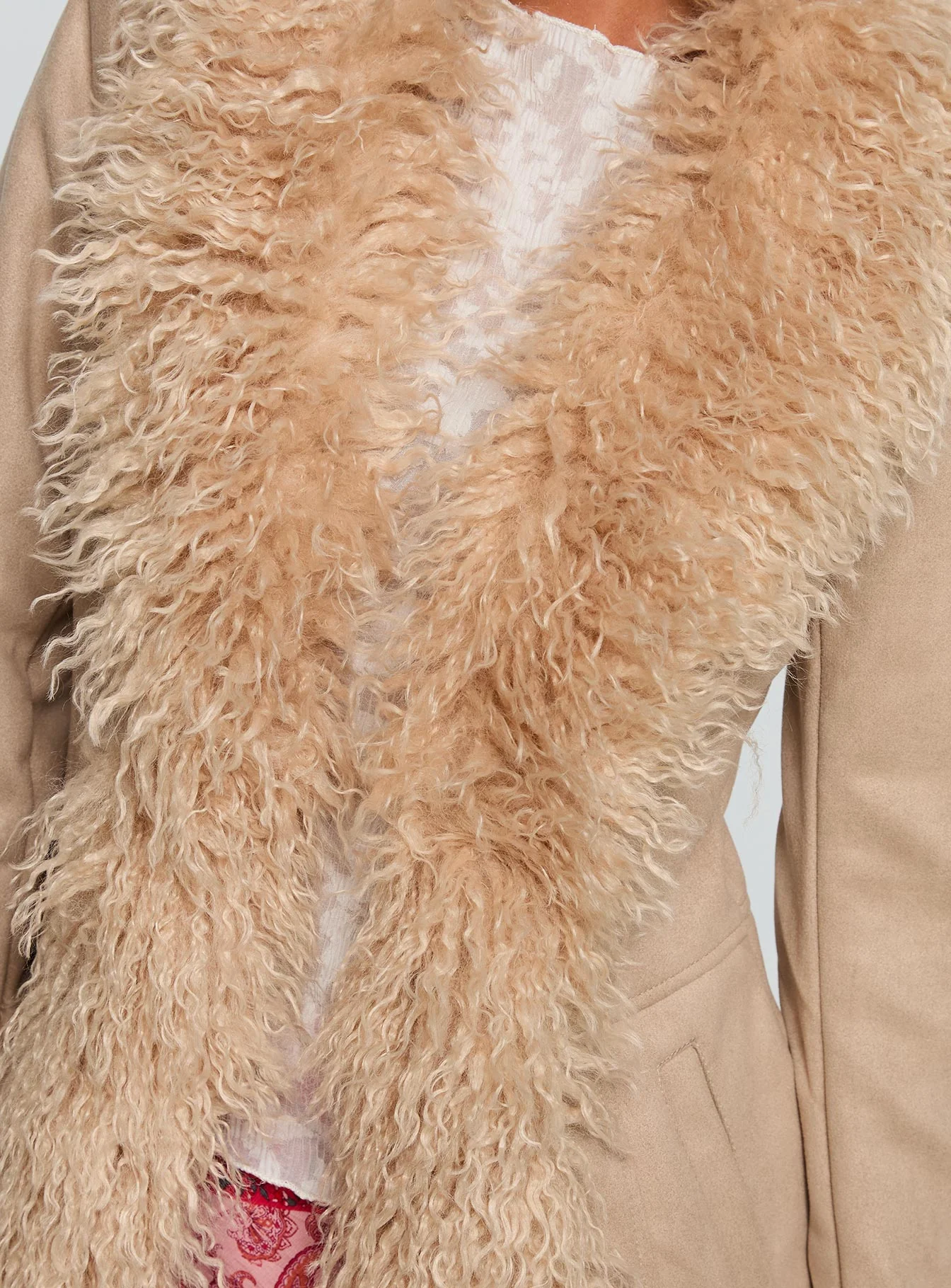 Josefina Faux Fur Detail Jacket Beige - Image 6