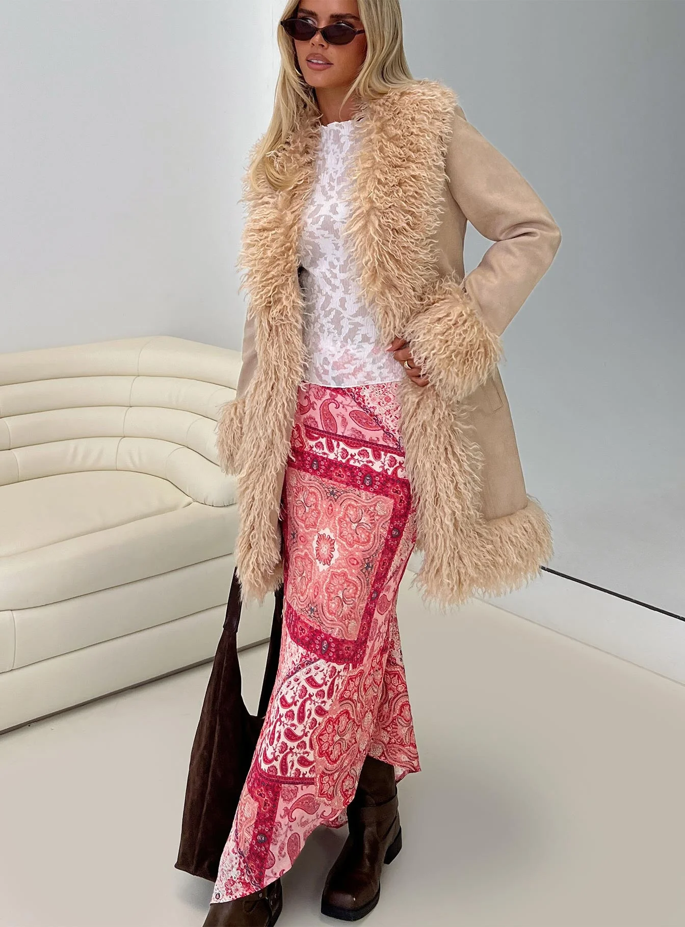 Josefina Faux Fur Detail Jacket Beige - Image 8