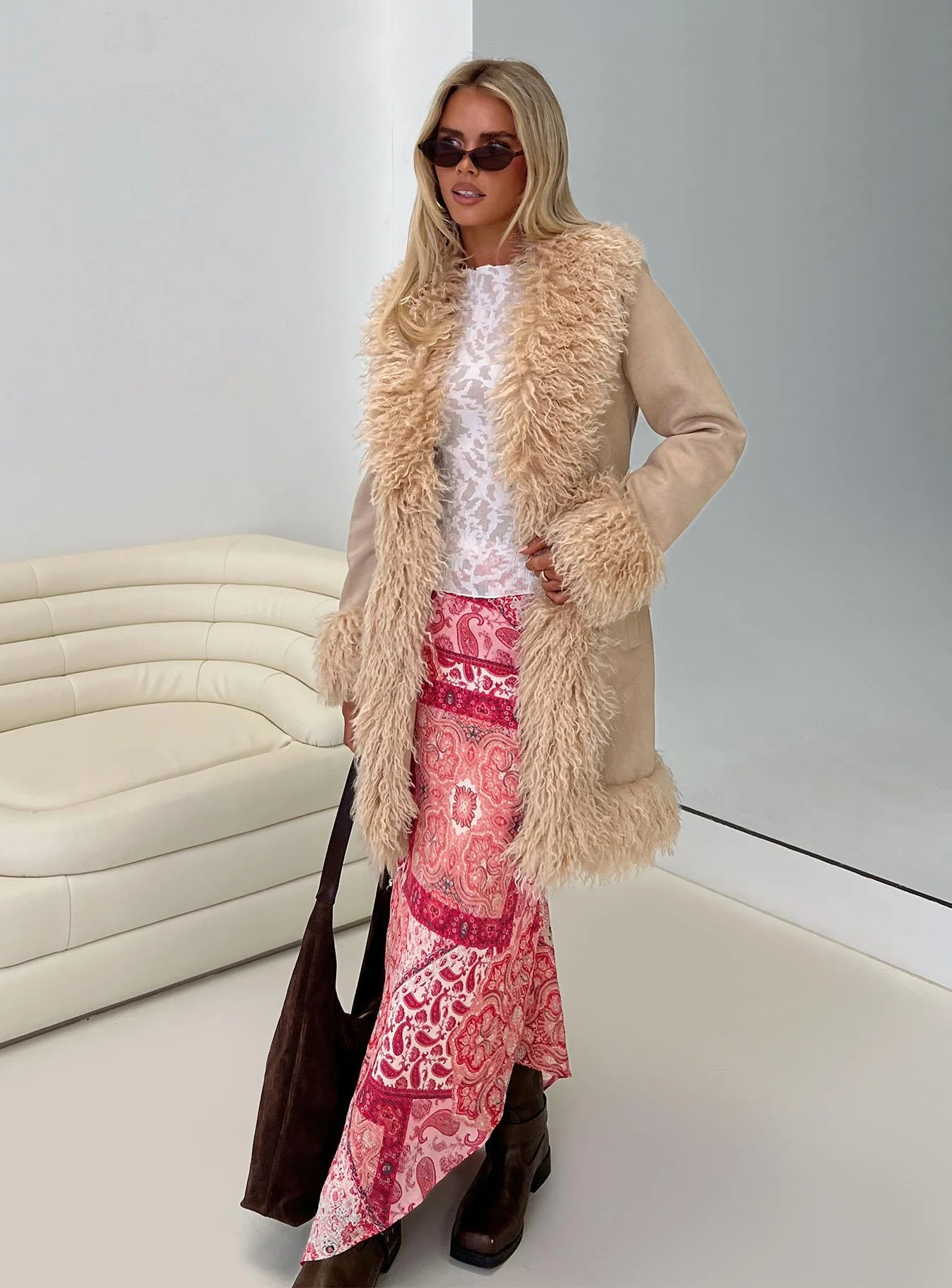 Josefina Faux Fur Detail Jacket Beige - Image 9