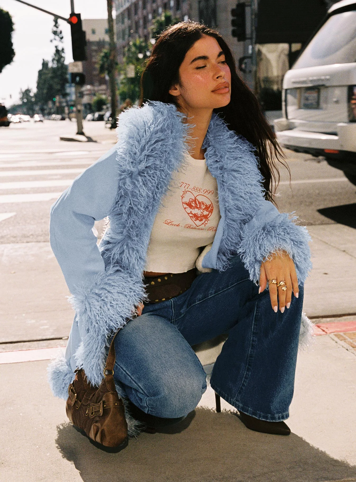 Josefina Faux Fur Detail Jacket Blue - Image 3