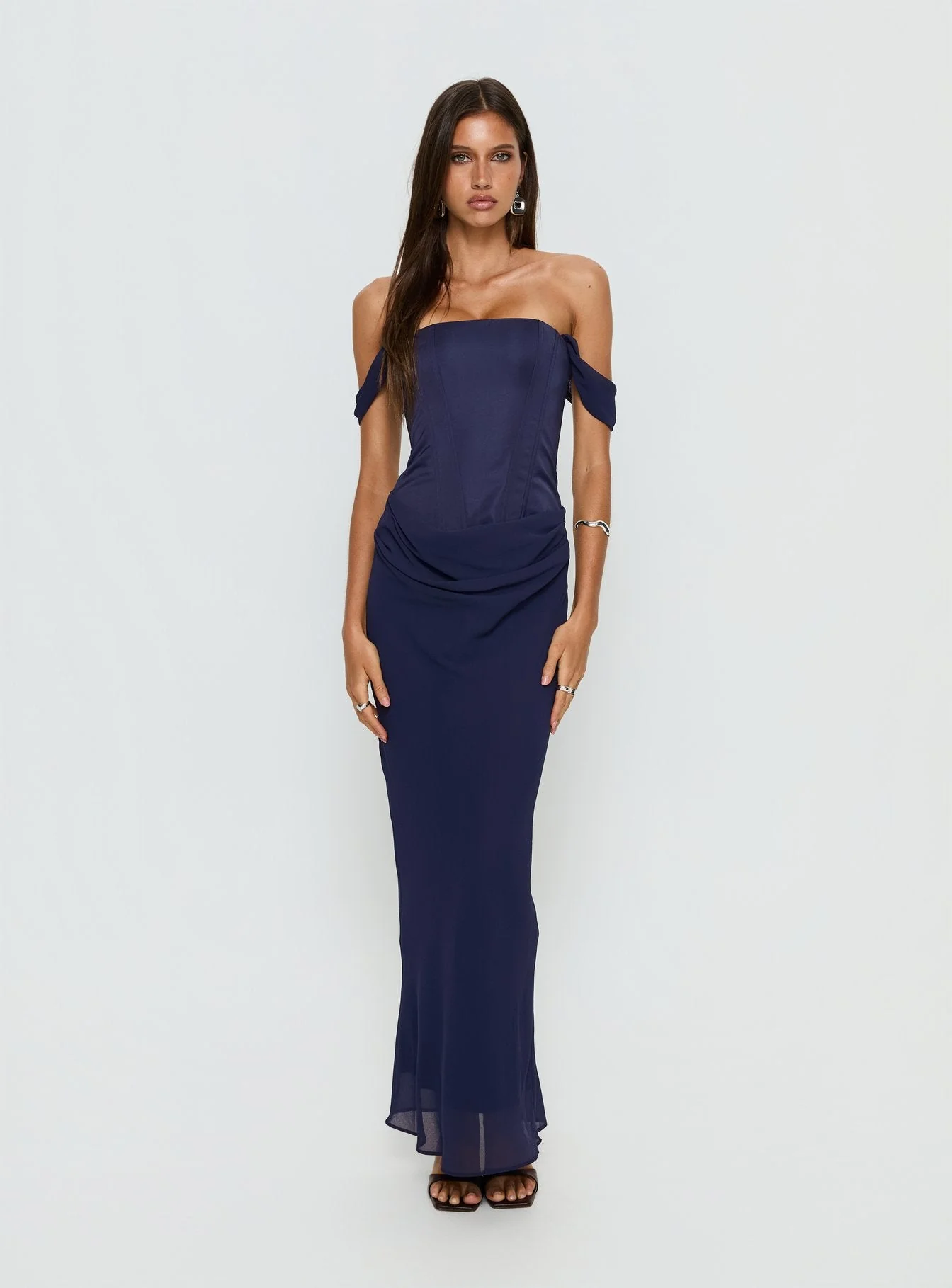 Joslyne Off Shoulder Corset Maxi Dress Navy - Image 2