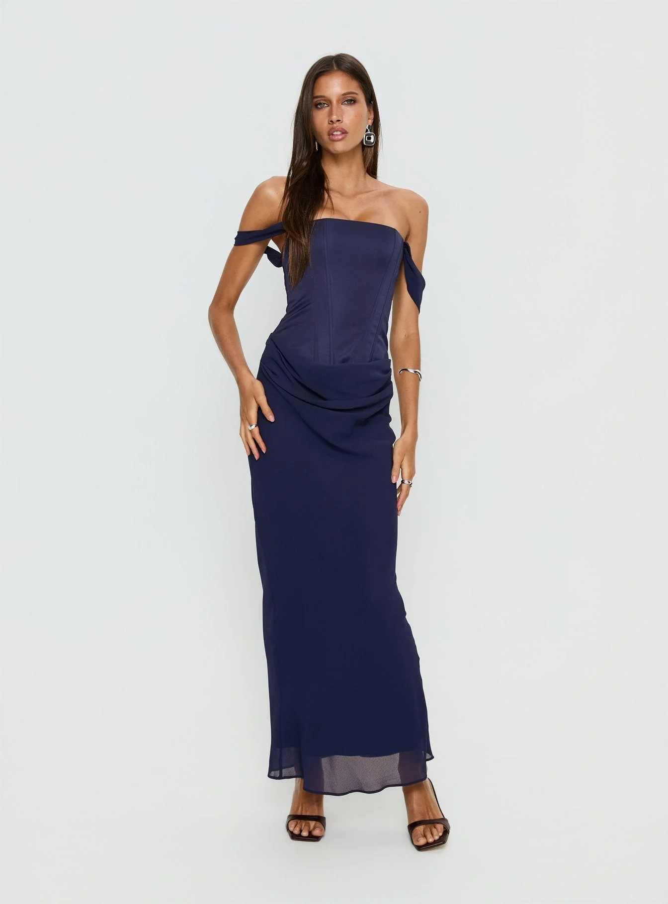 Joslyne Off Shoulder Corset Maxi Dress Navy - Image 3