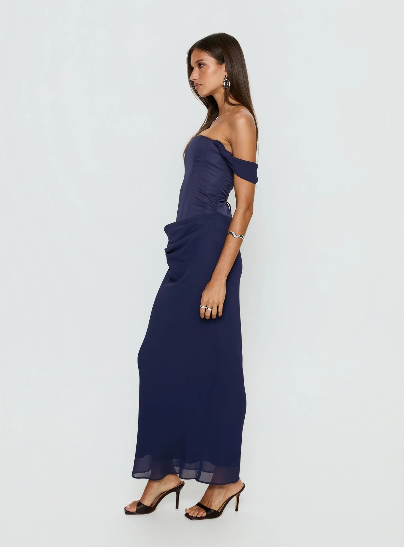 Joslyne Off Shoulder Corset Maxi Dress Navy - Image 4