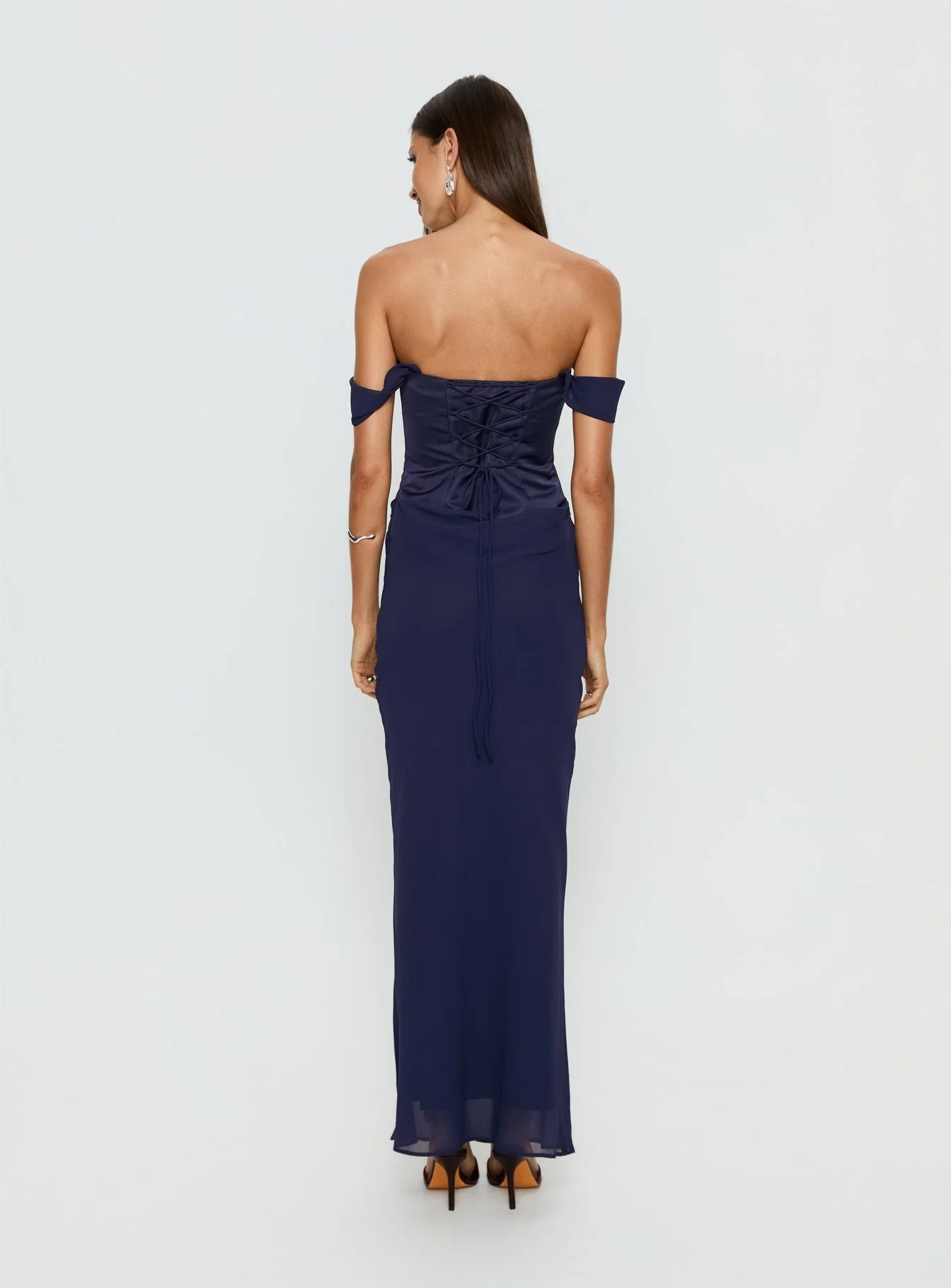 Joslyne Off Shoulder Corset Maxi Dress Navy - Image 5
