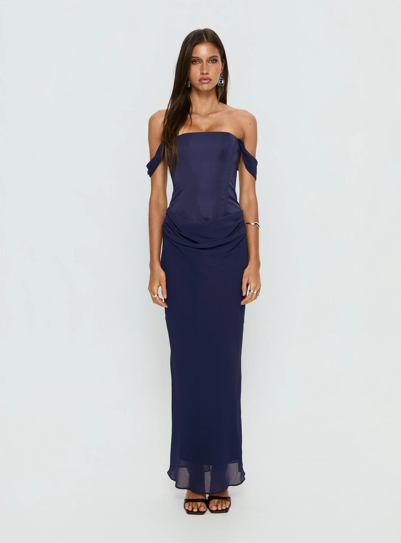 Joslyne Off Shoulder Corset Maxi Dress Navy - Image 7