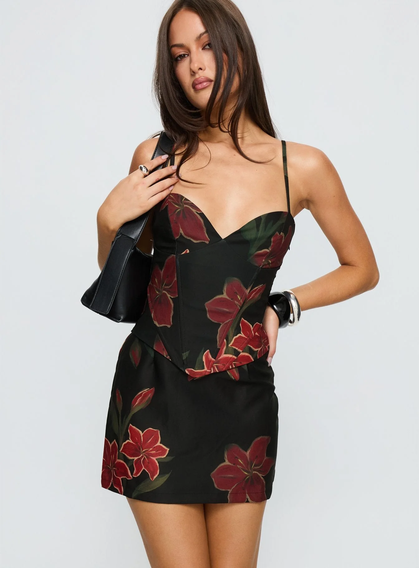Julisa Corset Mini Dress Red / Black Floral - Image 2