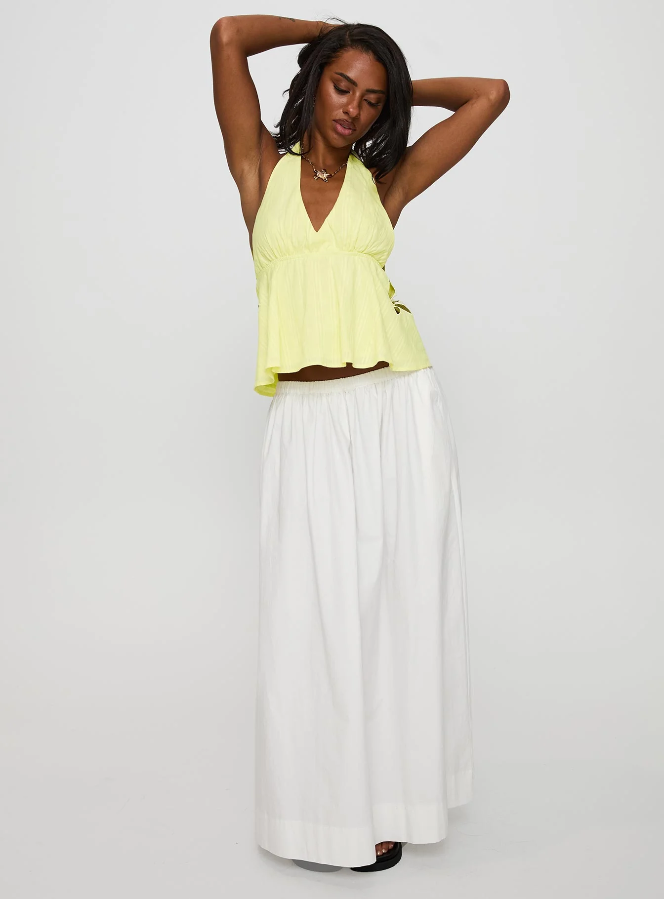 Just Want You Halter Floral Cut Out Top Yellow - Image 3
