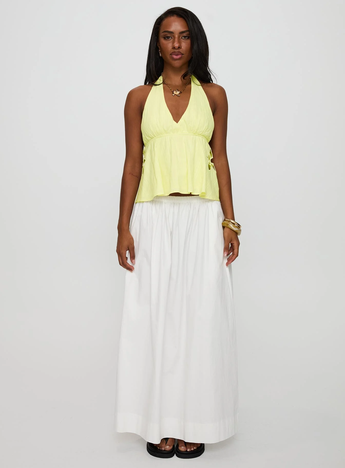 Just Want You Halter Floral Cut Out Top Yellow - Image 7