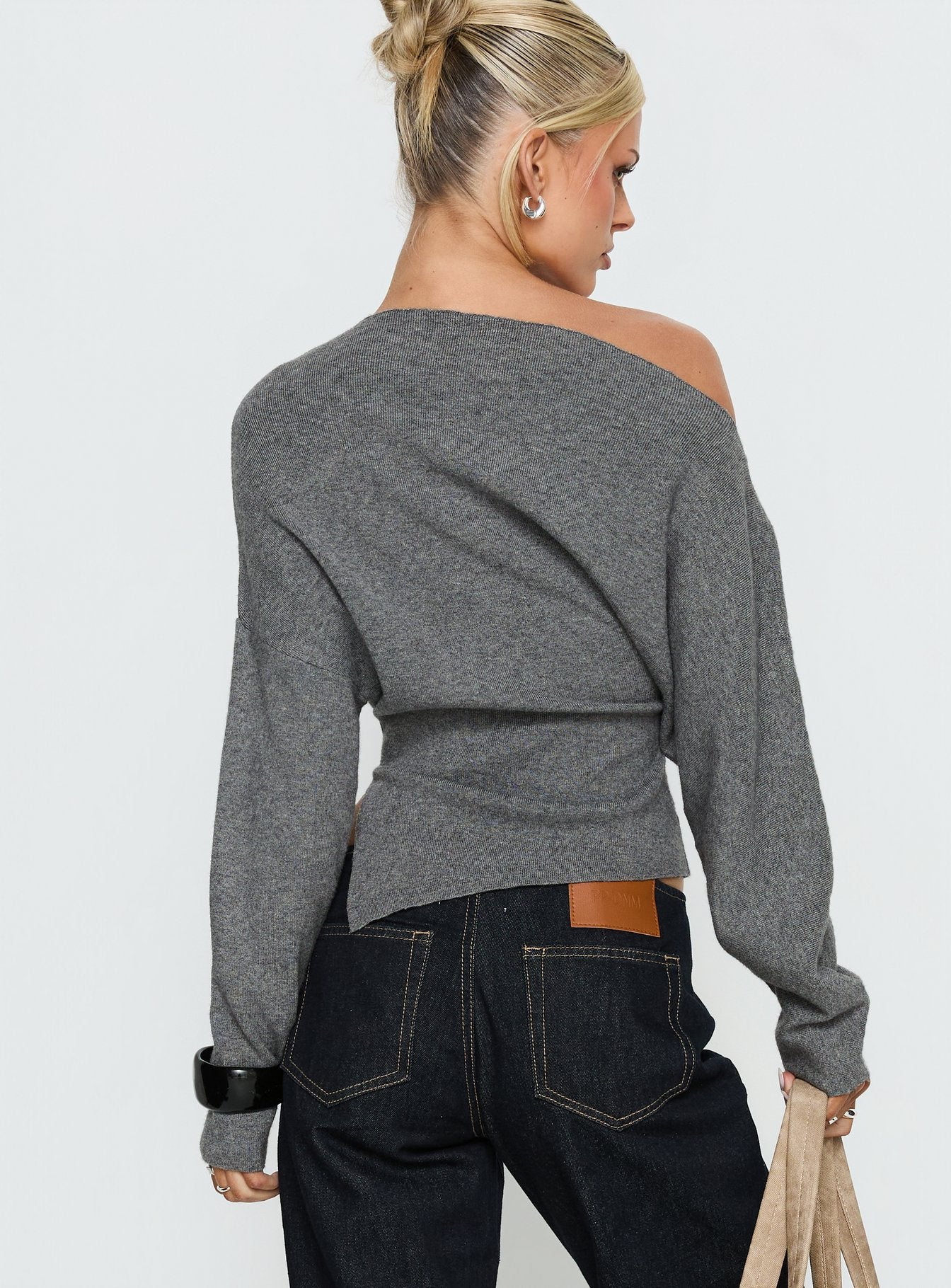 Kaelith Off shoulder Knit Sweater Dark Grey - Image 5