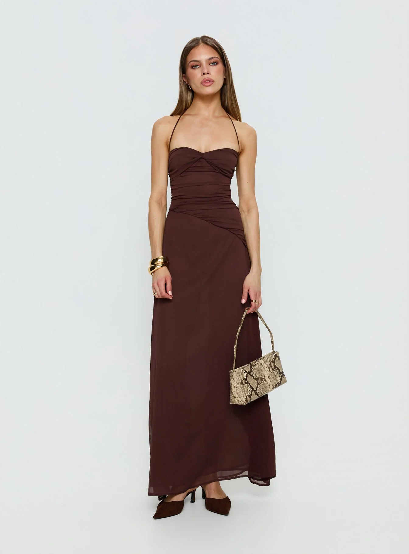 Kaemila Halter Chiffon Maxi Dress Brown - Image 2