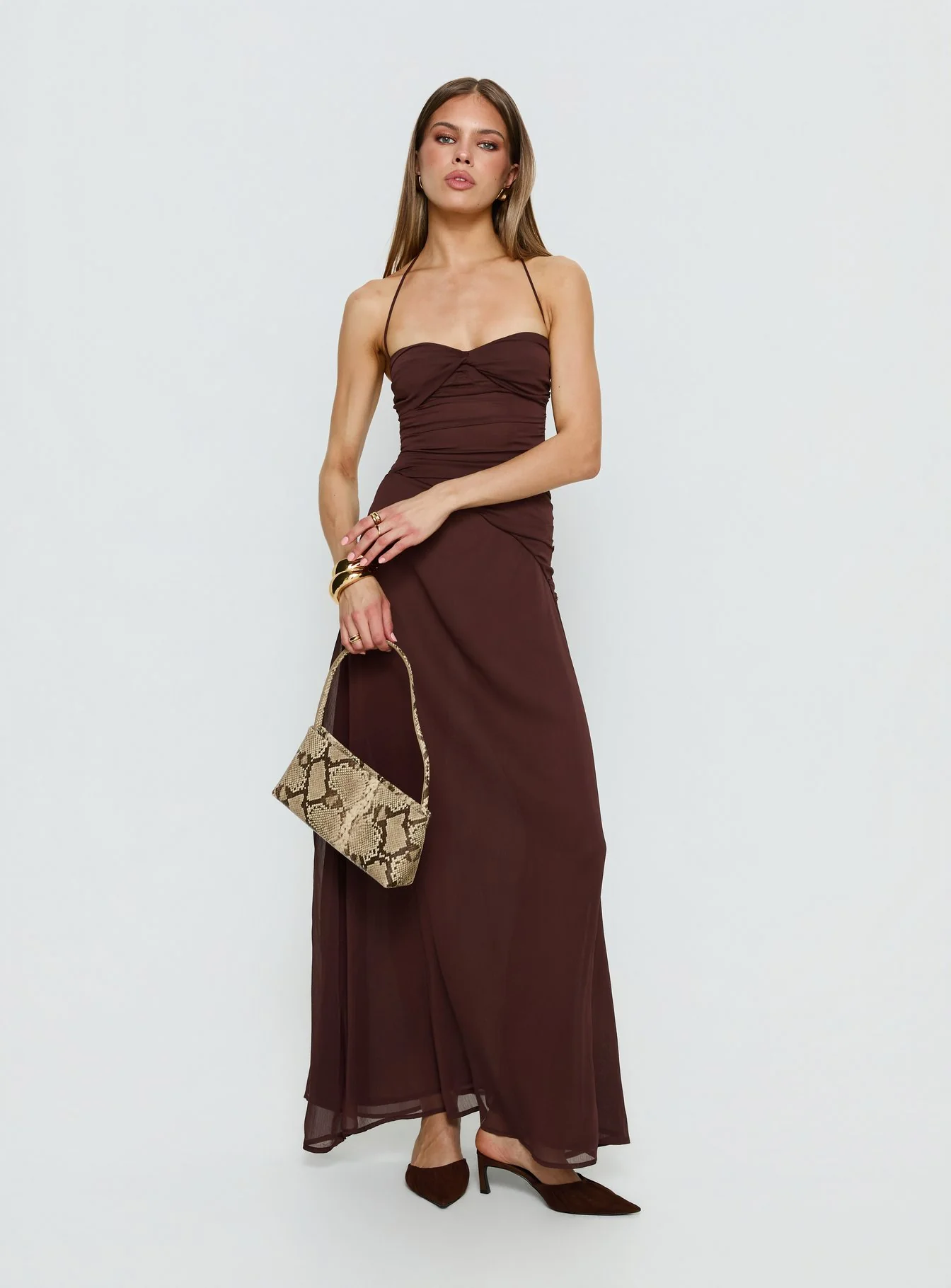 Kaemila Halter Chiffon Maxi Dress Brown - Image 3
