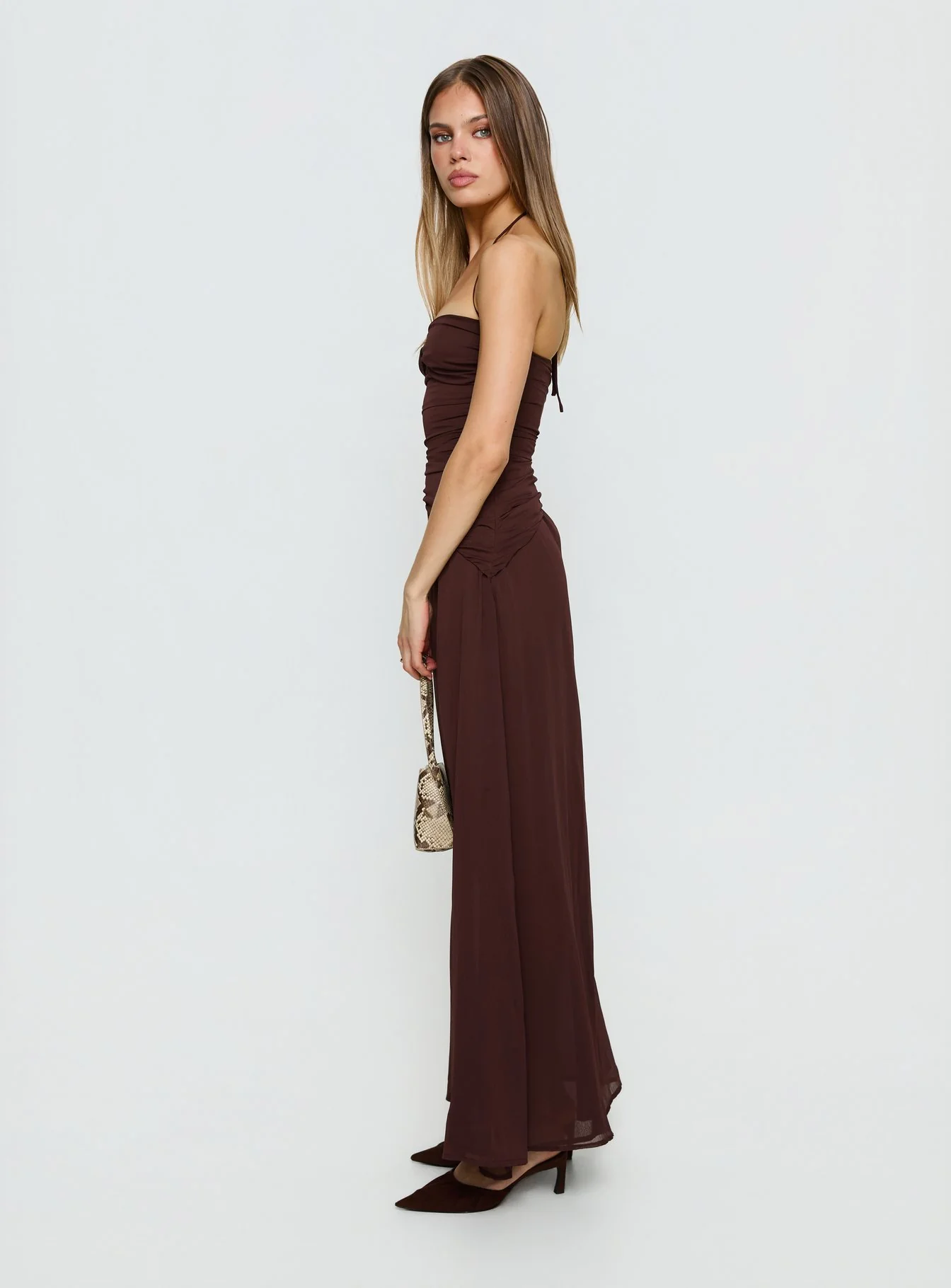 Kaemila Halter Chiffon Maxi Dress Brown - Image 4