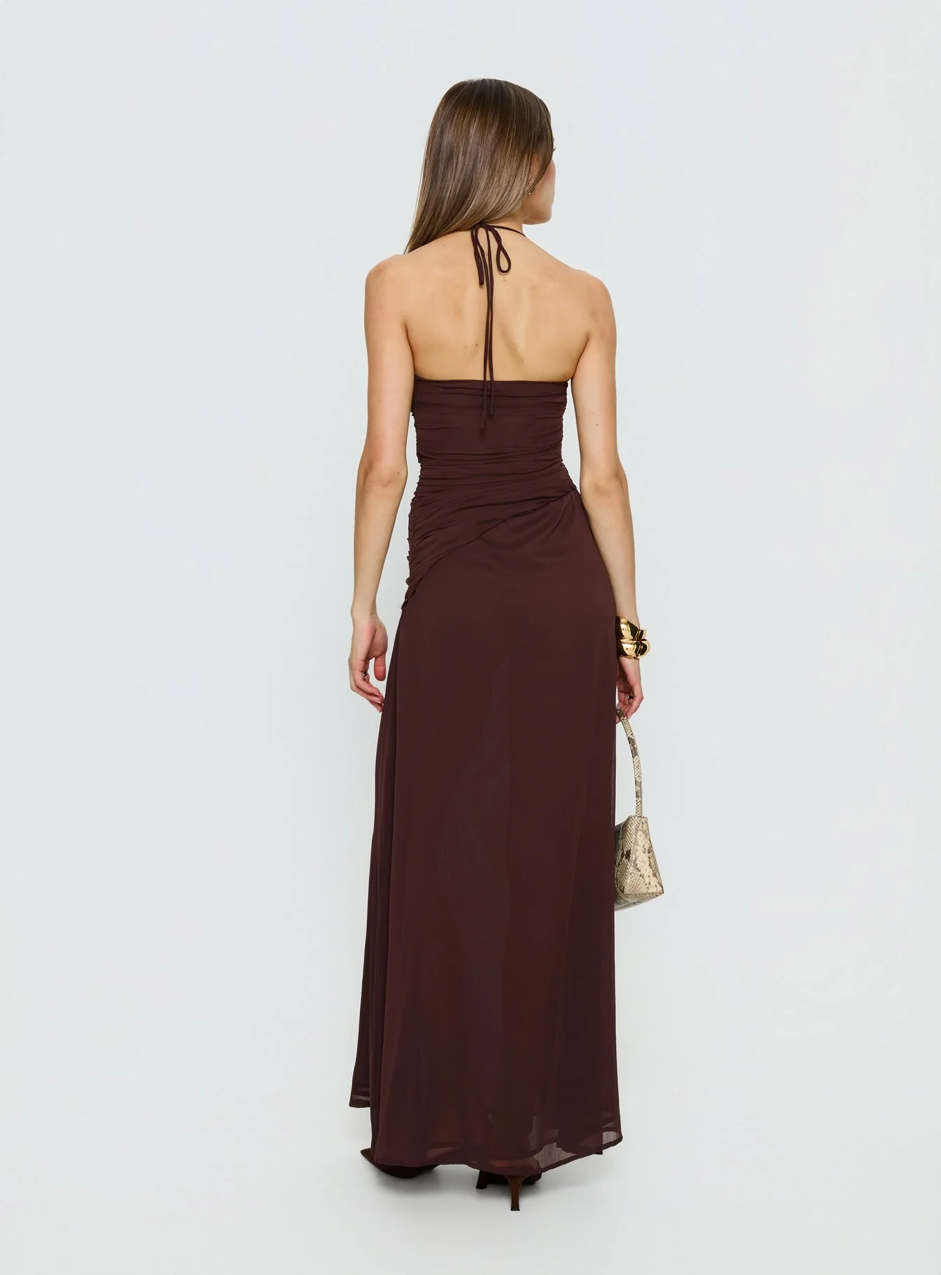 Kaemila Halter Chiffon Maxi Dress Brown - Image 5