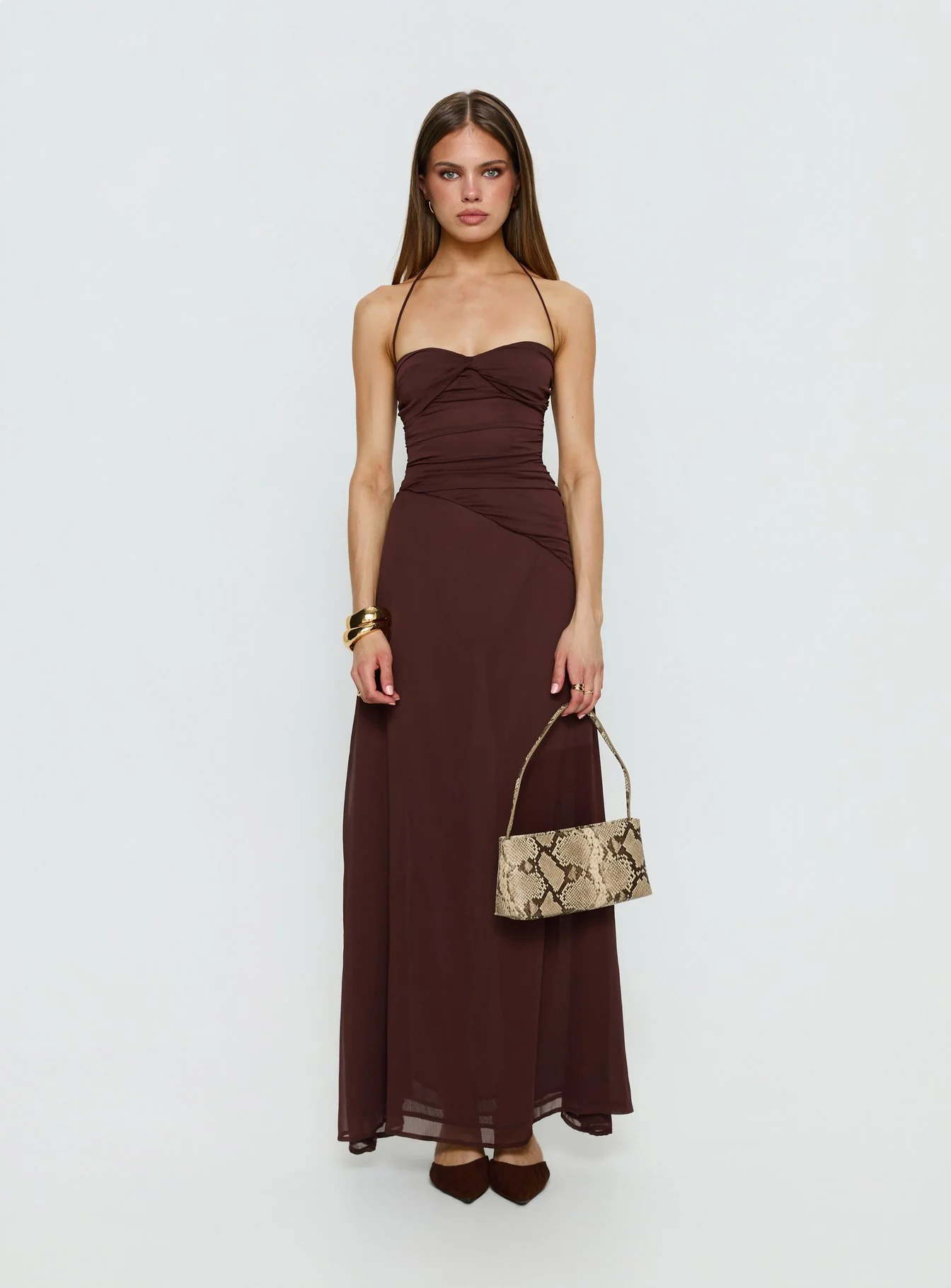 Kaemila Halter Chiffon Maxi Dress Brown - Image 7