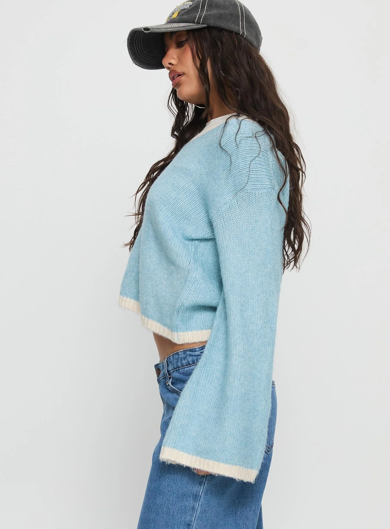 Kaena V Neck Knit Sweater Blue / White - Image 3