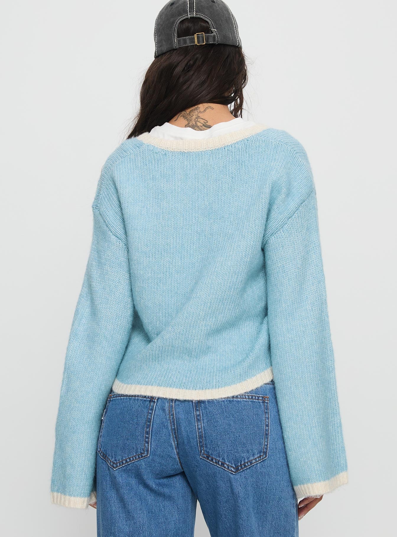 Kaena V Neck Knit Sweater Blue / White - Image 4