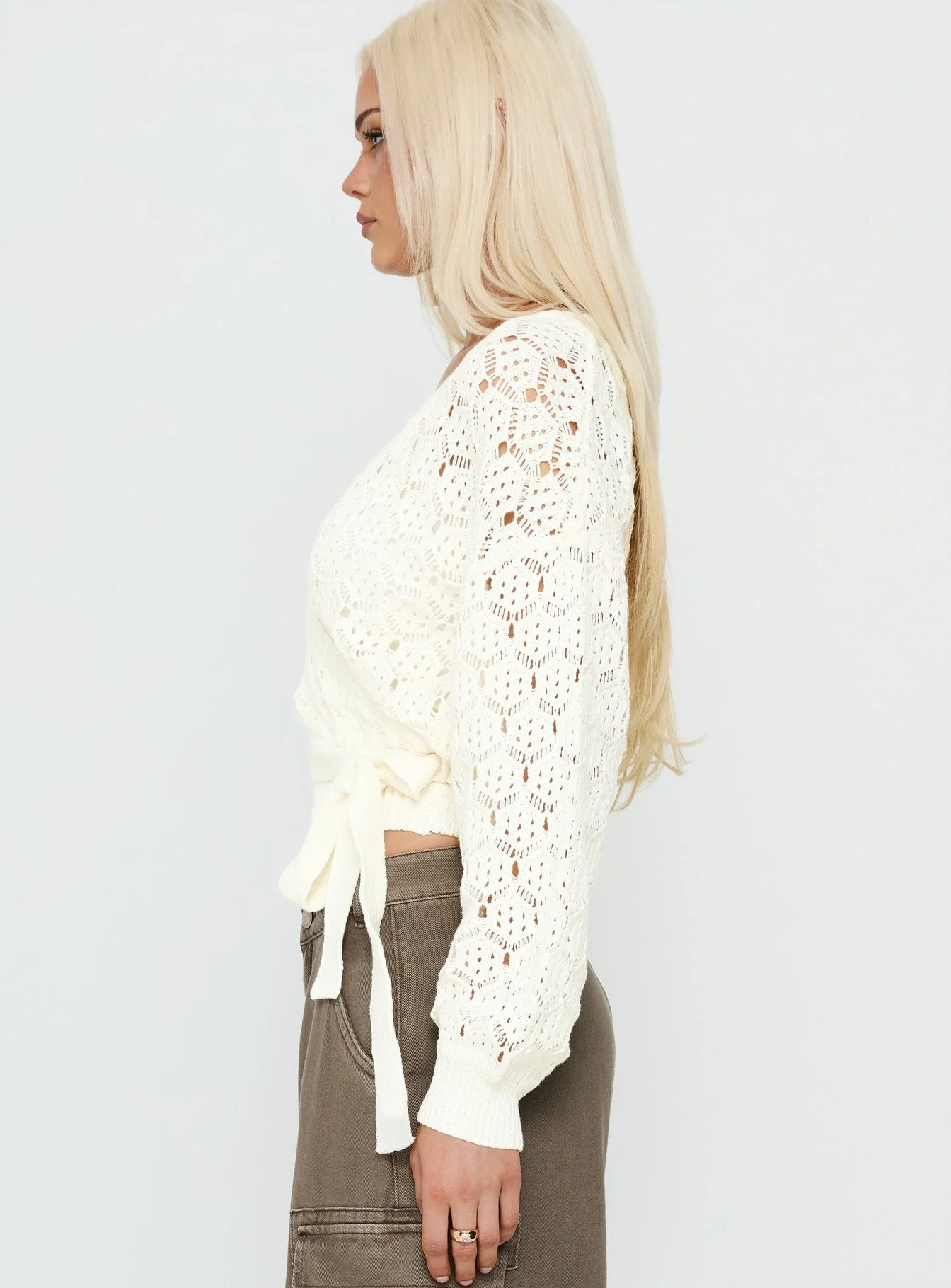 Kaenira Lace Wrap Knit Jumper Cream - Image 4
