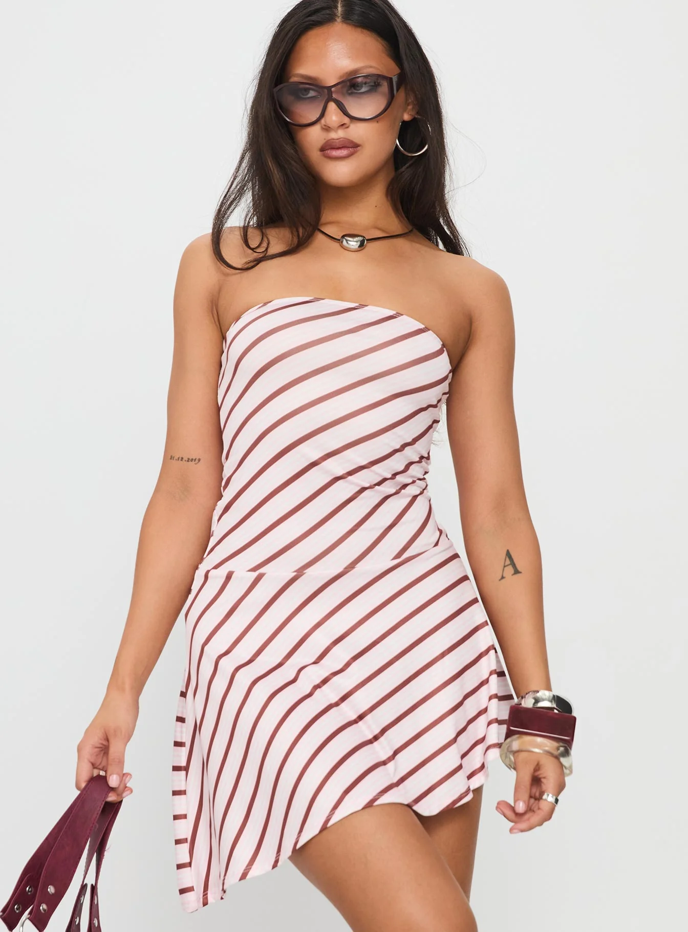 Kagari Dress Diagonal Stripe Pink - Image 2