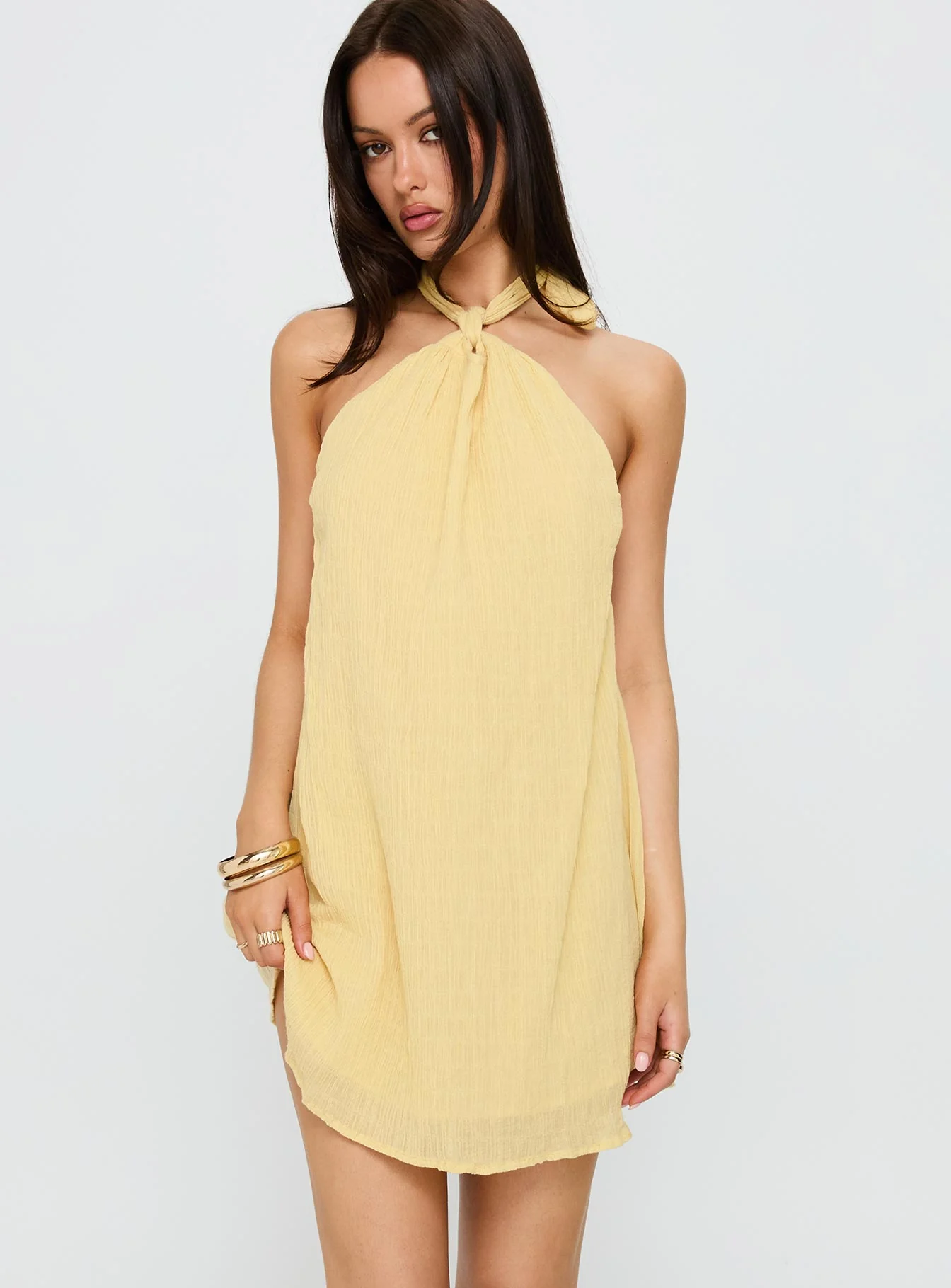 Kaiko Halter Mini Dress Yellow - Image 2