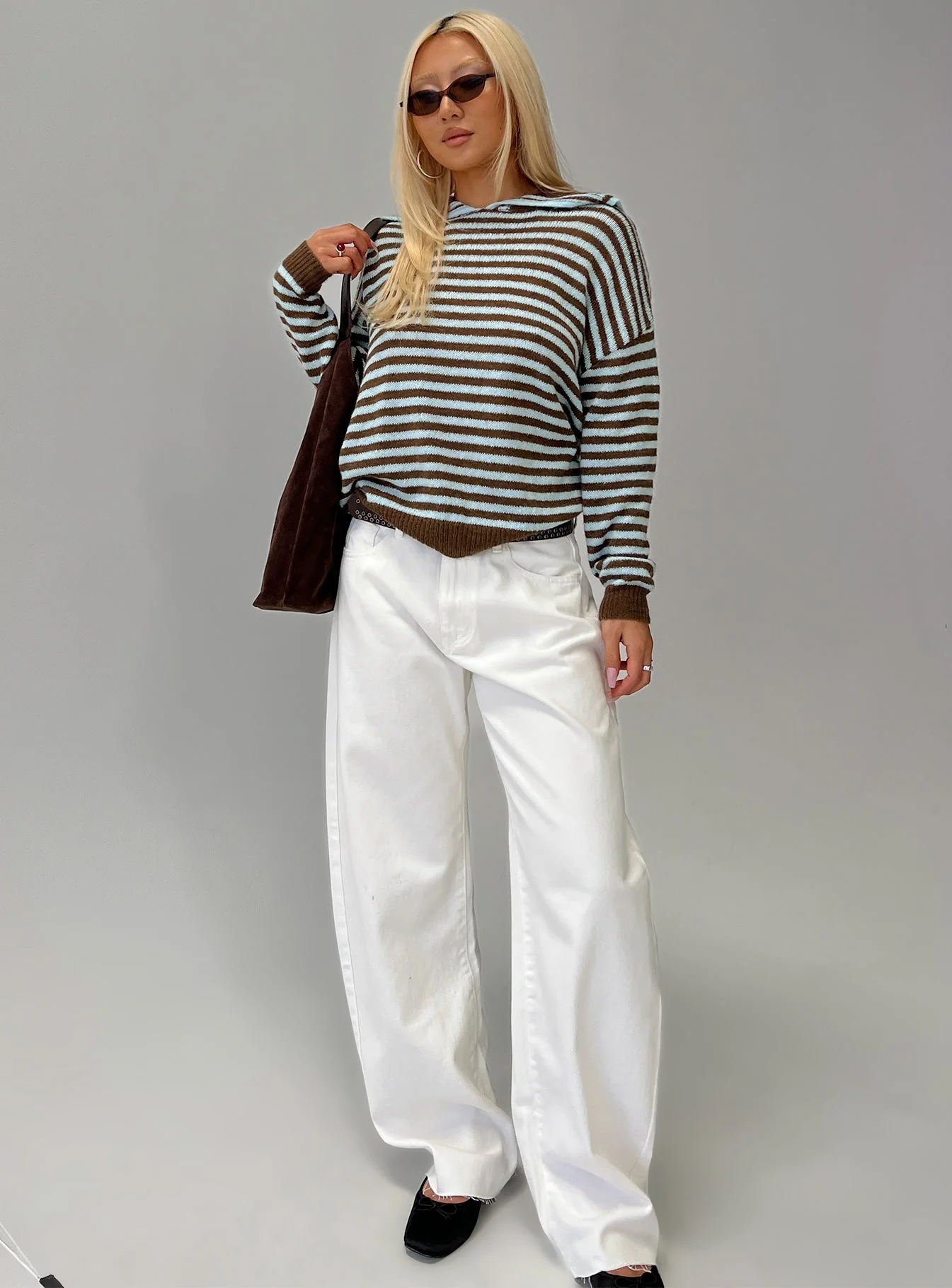 Kaio Mid Rise Barrel Leg Denim Jeans White