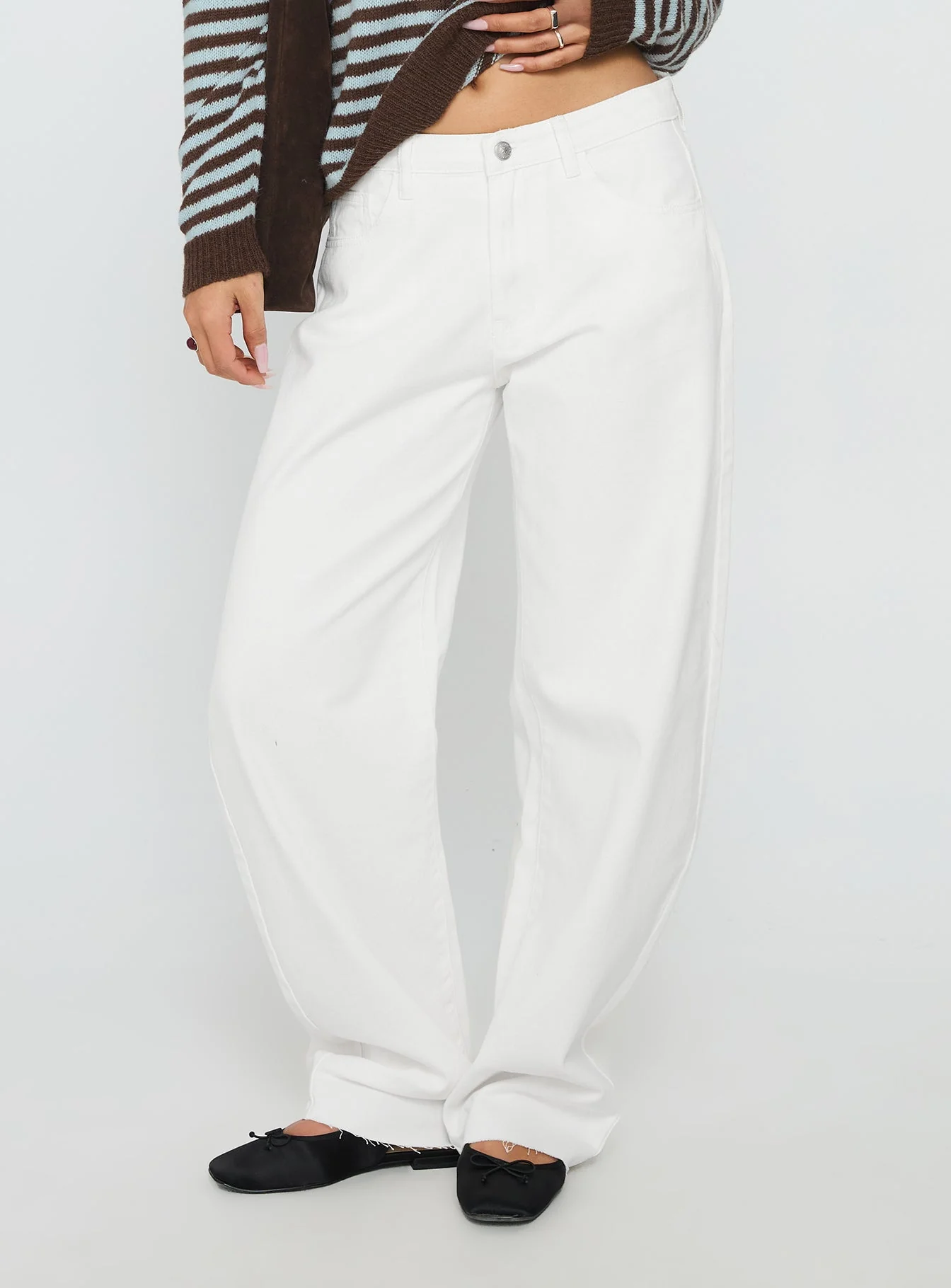 Kaio Mid Rise Barrel Leg Denim Jeans White - Image 2