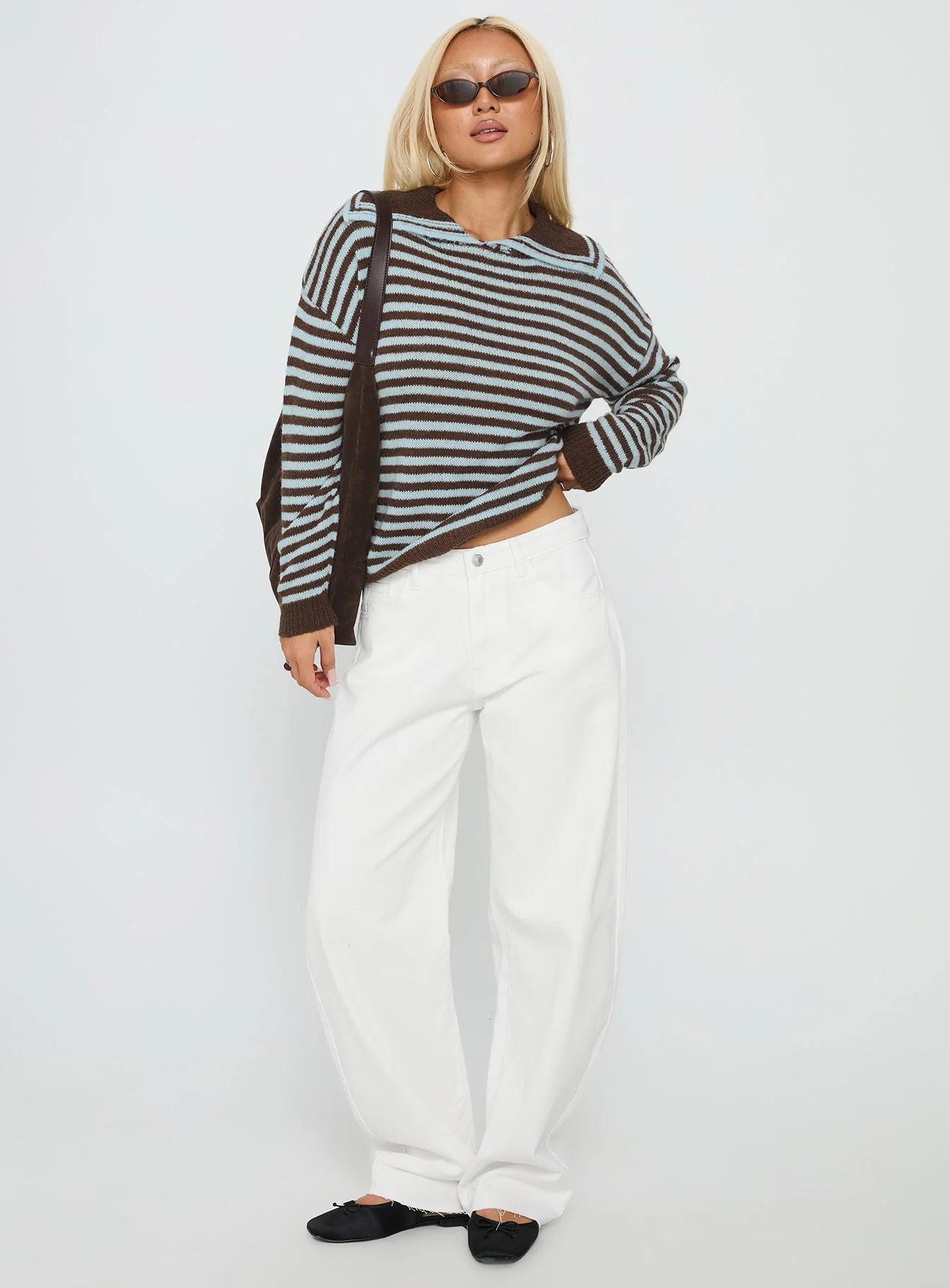Kaio Mid Rise Barrel Leg Denim Jeans White - Image 3