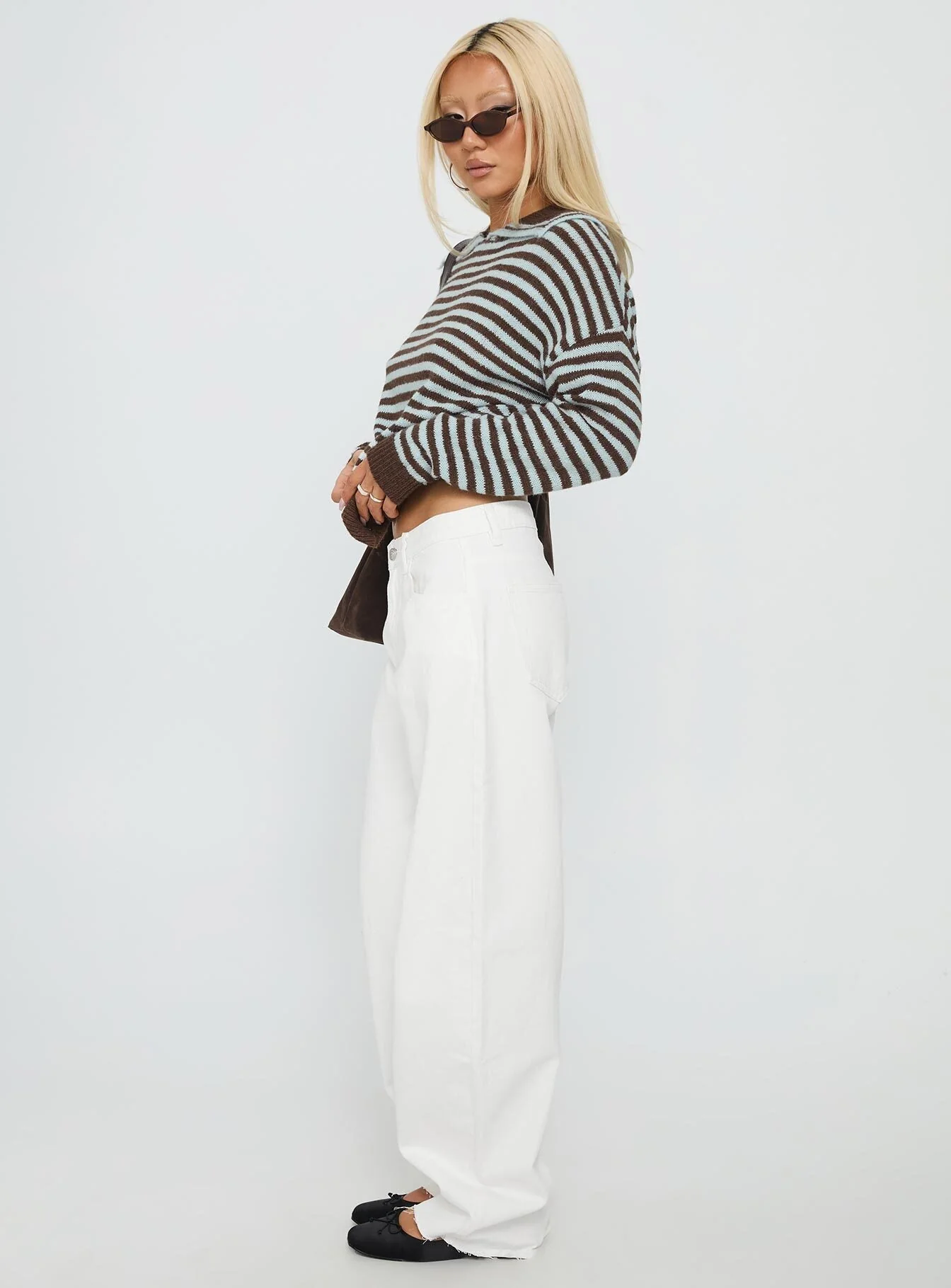 Kaio Mid Rise Barrel Leg Denim Jeans White - Image 4