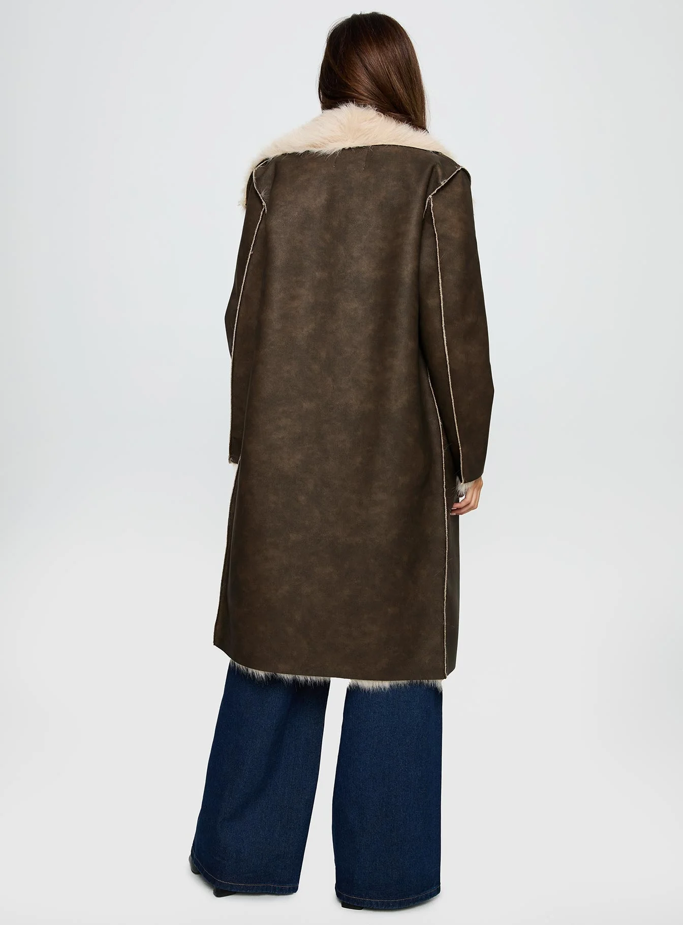 Kairos Shearling Detail Coat Brown - Image 4