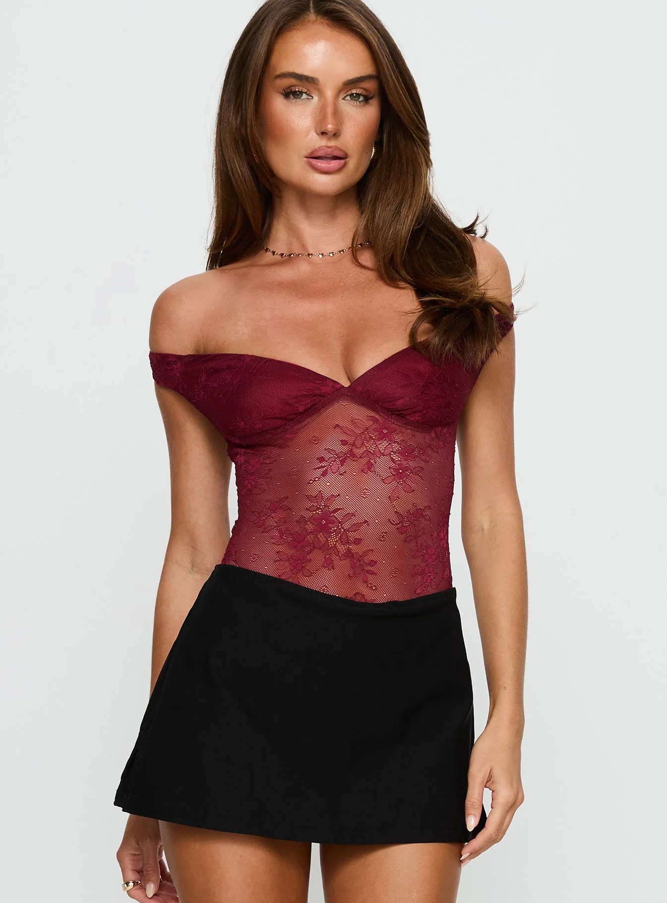 Kaitlen Sheer Bodysuit Maroon - Image 2