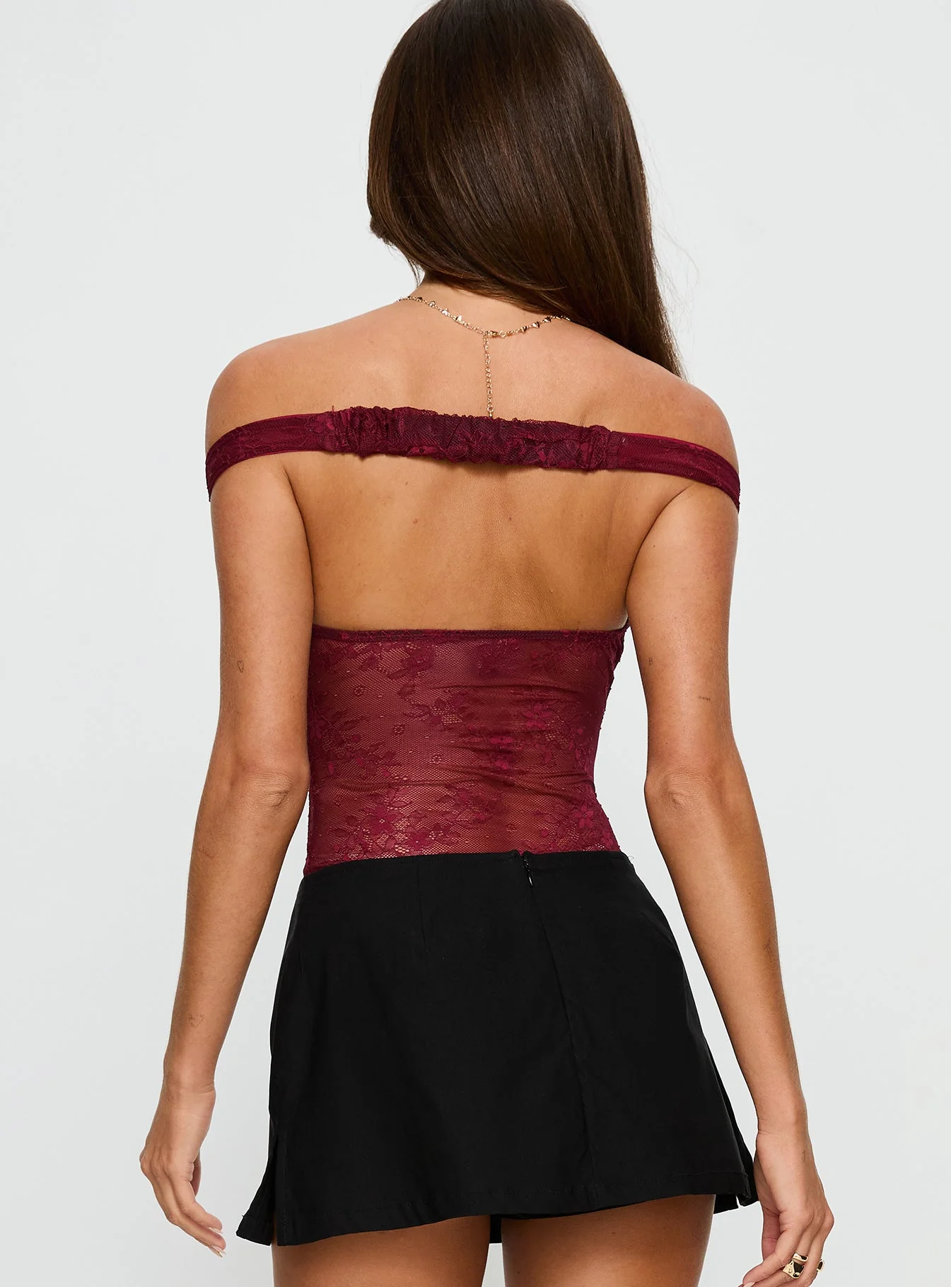 Kaitlen Sheer Bodysuit Maroon - Image 5