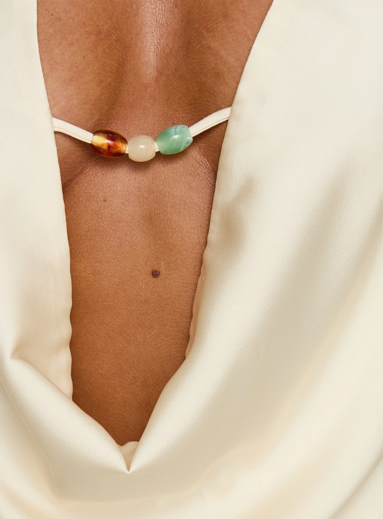 Kaivra Plunge Bead Detail Backless Top Cream - Image 7