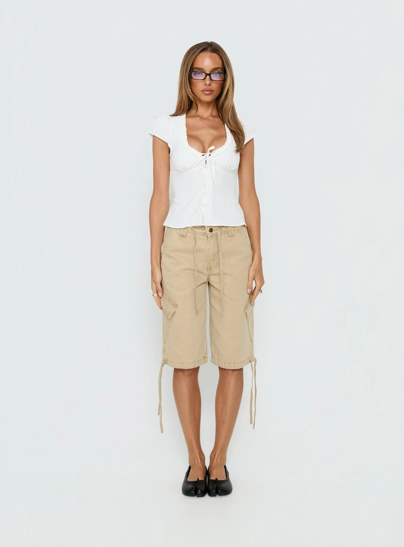 Kalysa Ruffle Short Sleeve Blouse Top White - Image 7